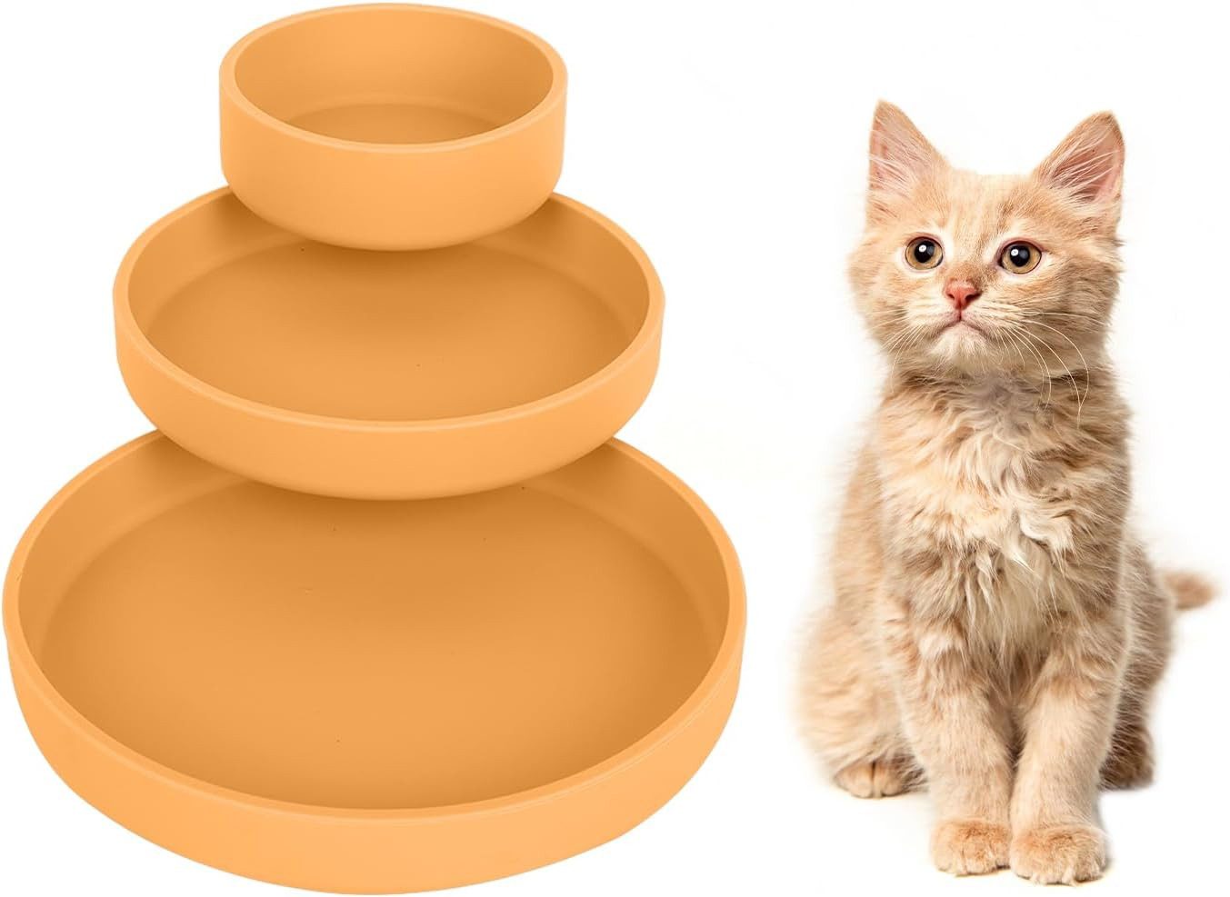 Coonoor Futternapf für Katzen-3er Set,Silikon Futterschale, Trinkschale oval, Silikonnapf breit für Trockenfutter und Nassfutter