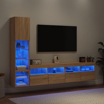 vidaXL TV-Schrank 4-tlg. Wohnwand mit LED-Beleuchtung Sonoma-Eiche Holzwerkstoff (1-St)