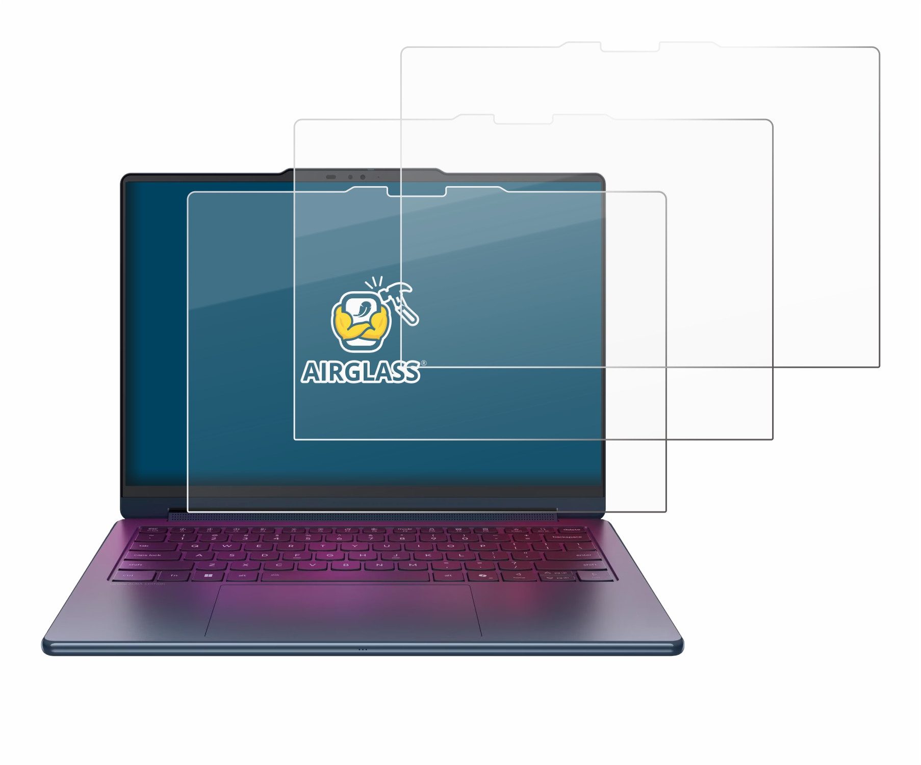 BROTECT Displayschutzglas Folie für Lenovo Yoga 9i 2-in-1 Gen 11 Aura Edition 14", 3 Stück, Schutzfolie Glas Panzer Display Schutz klar