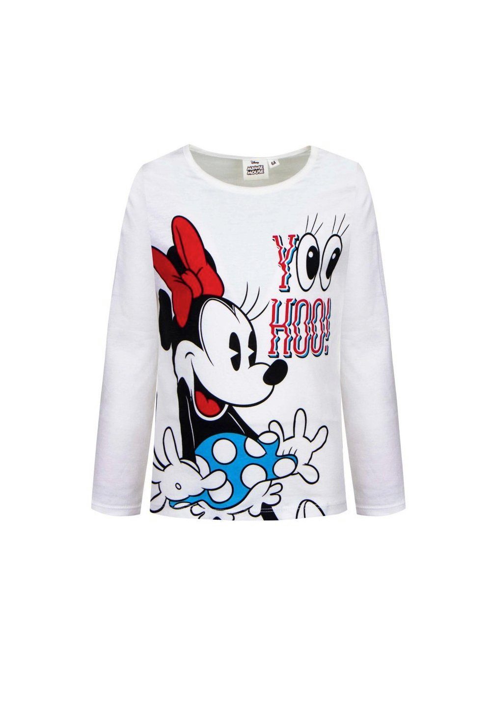 Disney Minnie Mouse Langarmshirt Kinder Langarm T-Shirt Mädchen Longsleeve Oberteil Mini Maus Bio-Baumwoll-Zertifizierung Weiß