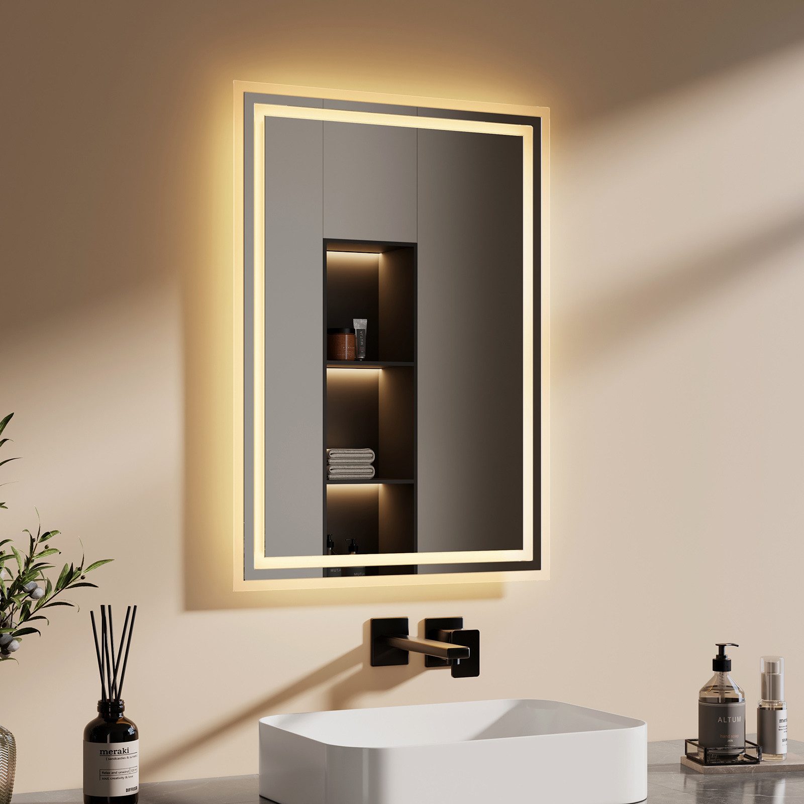 EMKE Badspiegel mit Druckknopfschalter Beleuchtung LED Badezimmerspiegel (V günstig online kaufen