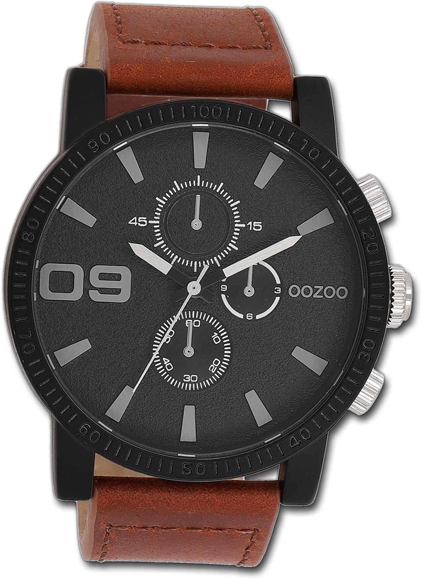 OOZOO Quarzuhr Oozoo Herren Armbanduhr Timepieces, Herrenuhr Lederarmband braun, rundes Gehäuse, extra groß (ca. 48mm) | Quarzuhren