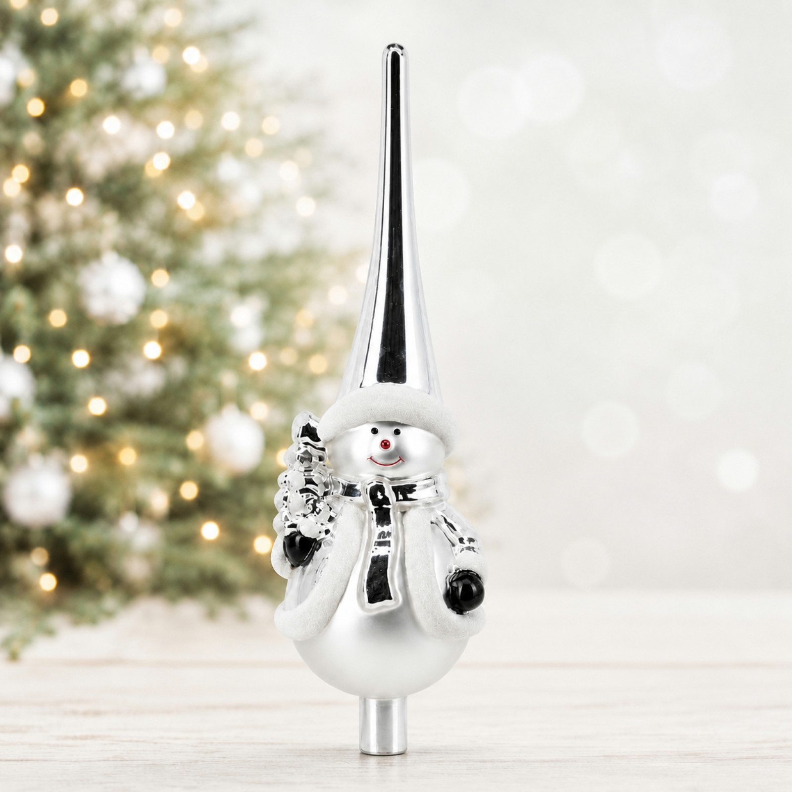 Koopman Christbaumspitze Baumspitze Glas Schneemann Rot / Weiß 28cm (1-tlg), Schneemann, 28cm hoch, Glas, Leichtgewichtig, Weihnachten