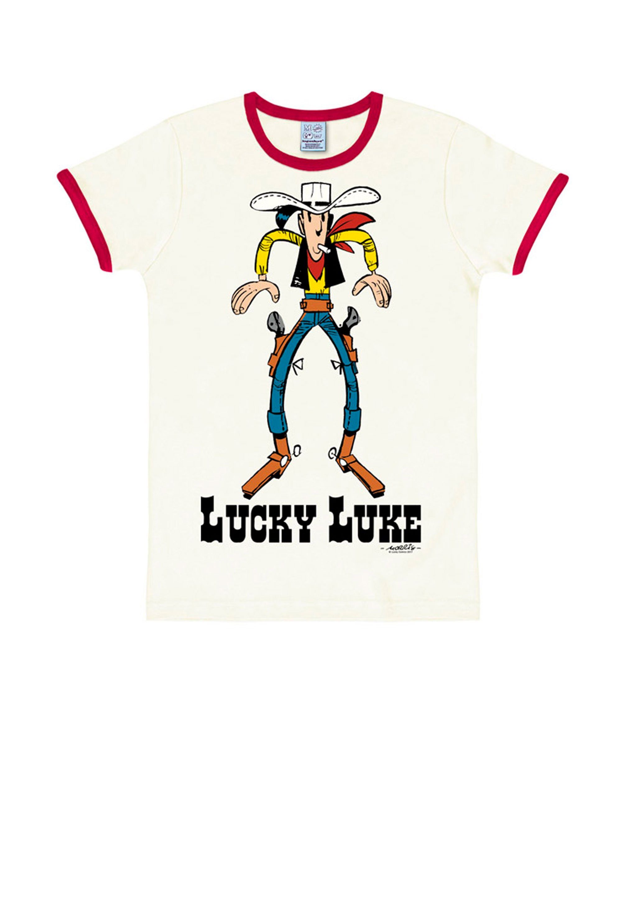 LOGOSHIRT T-Shirt Lucky Luke mit weiß farblich Bündchen abgesetzten