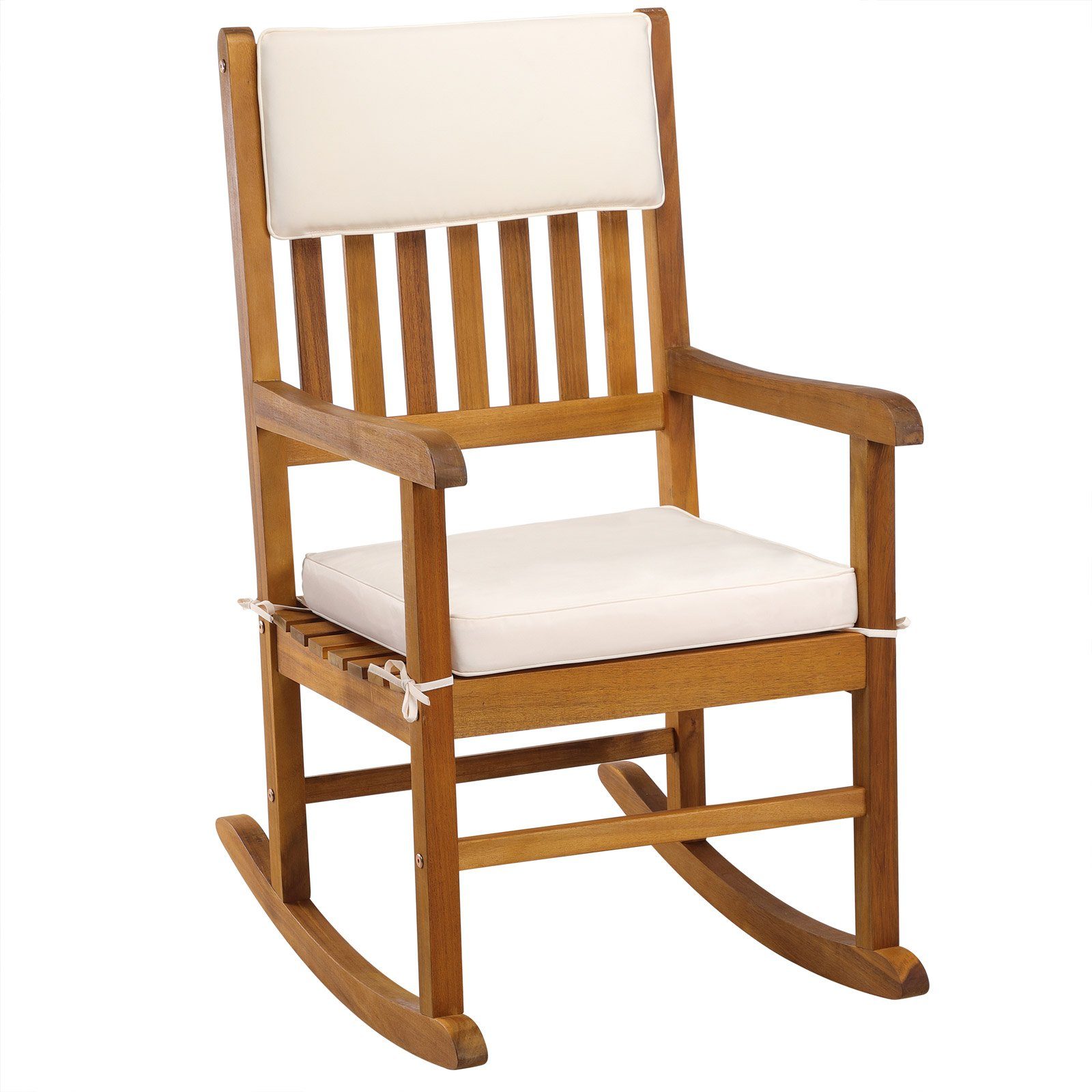 Casaria Schaukelstuhl, Gartenstuhl Holz Creme 160kg Belastbar Garten Balkon Akazie 76x102cm