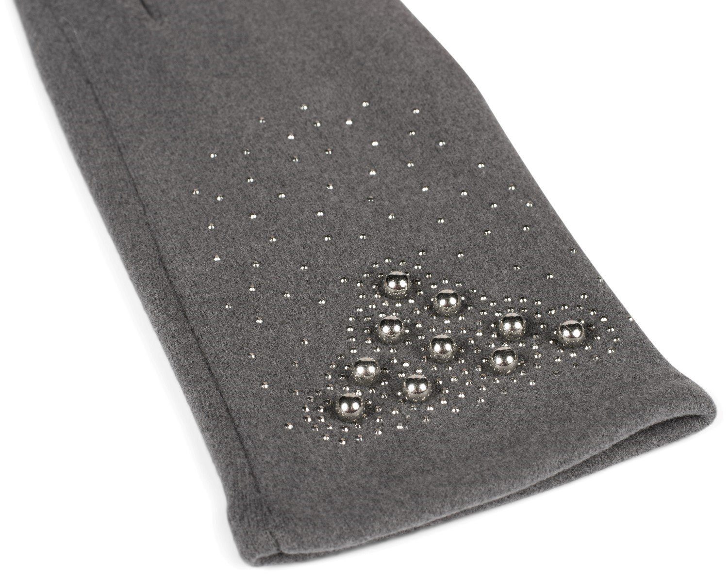 styleBREAKER Dunkelgrau und Fleecehandschuhe mit Touchscreen Handschuhe Strass Perlen