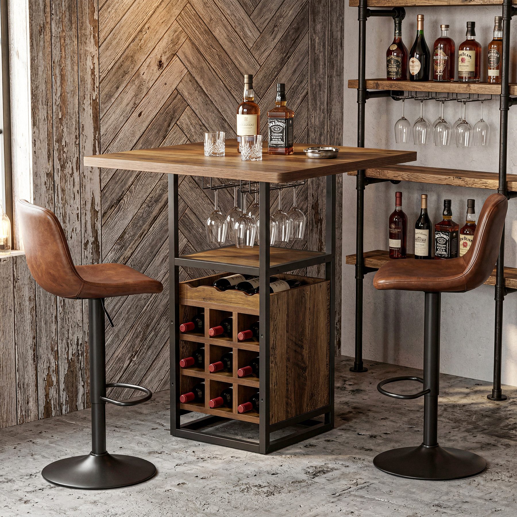 Tribesigns Bartisch 95cm hoher quadratischer Weinschrank, Bistrotisch mit Glashalter