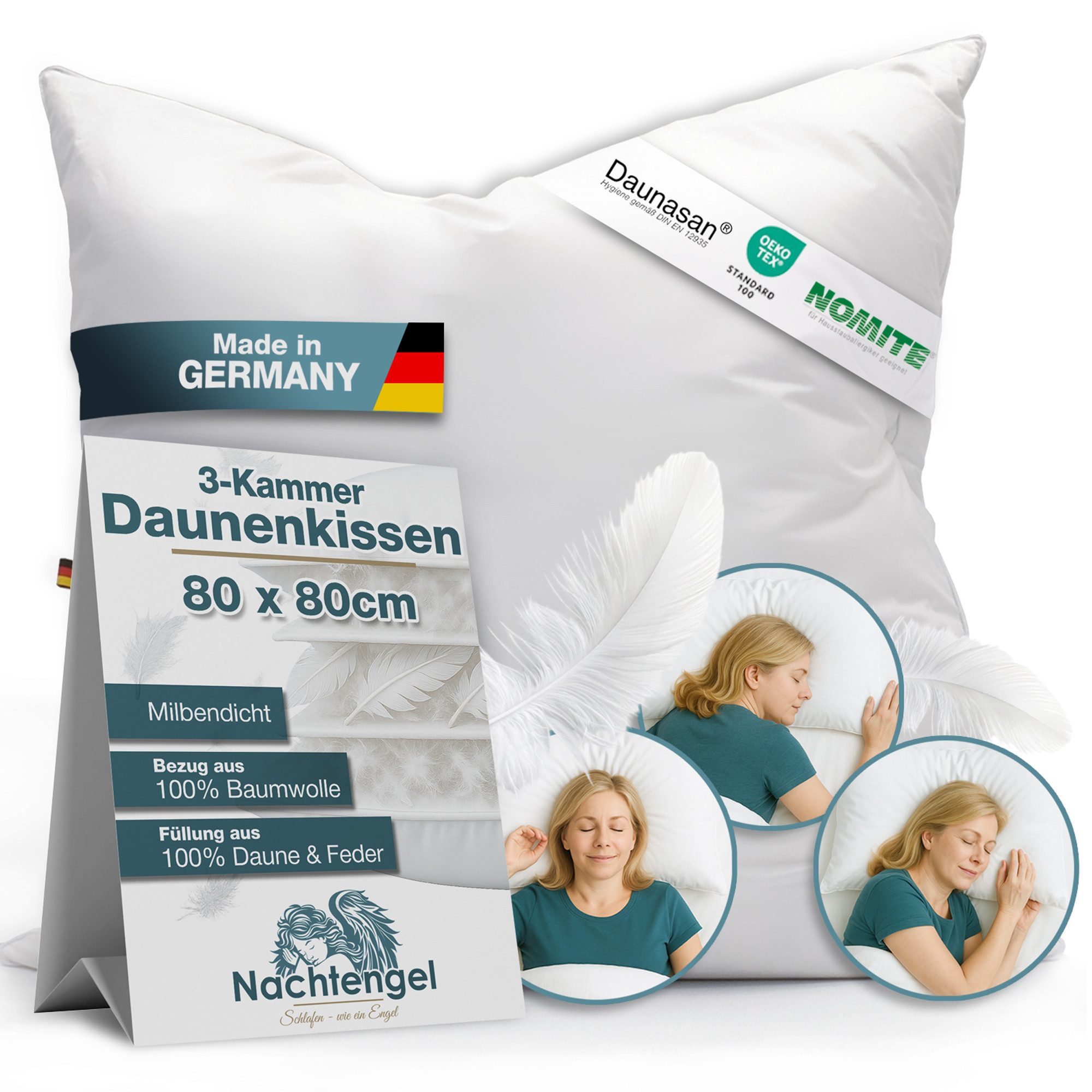 Nachtengel Daunenkissen 3-Kammer Kopfkissen 40x80 aus 100 % Daunen & Federn günstig online kaufen
