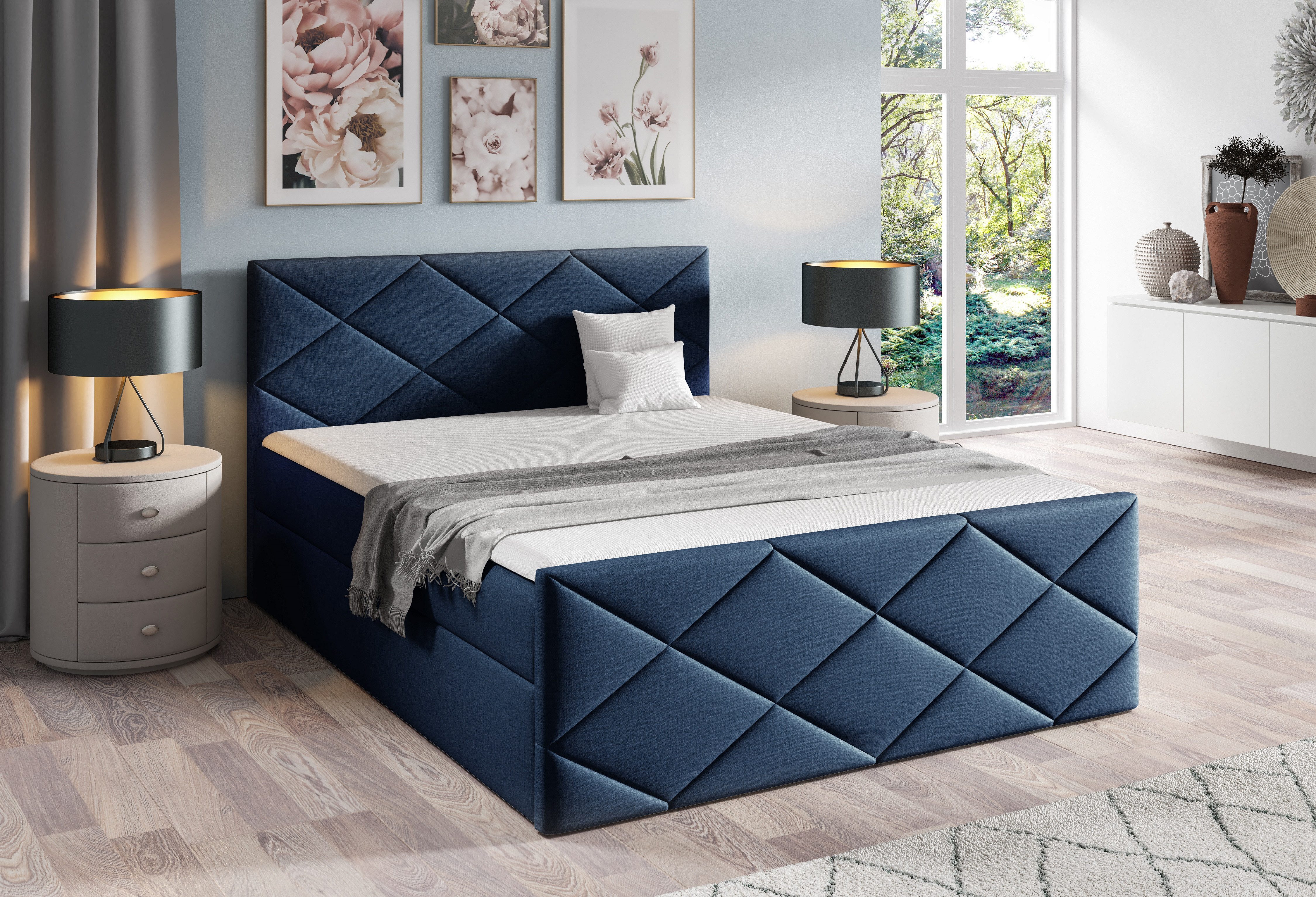 Schlaffabrik Boxspringbett HERKULES (Fancy 79), inkl. Matratze, Topper, Stauraum