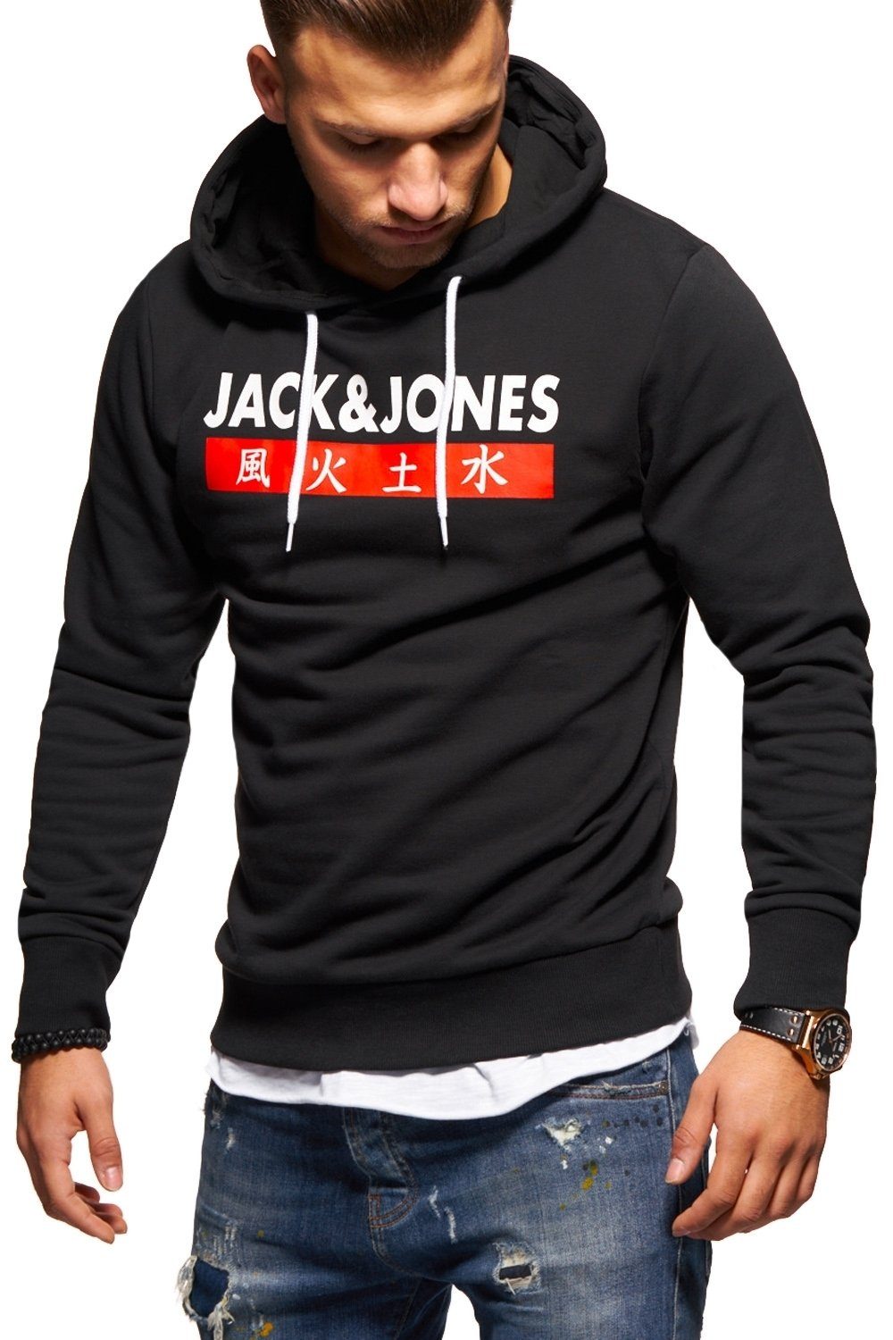 Jack & Jones Kapuzensweatshirt JORELEMENTS mit Logoprint schwarz