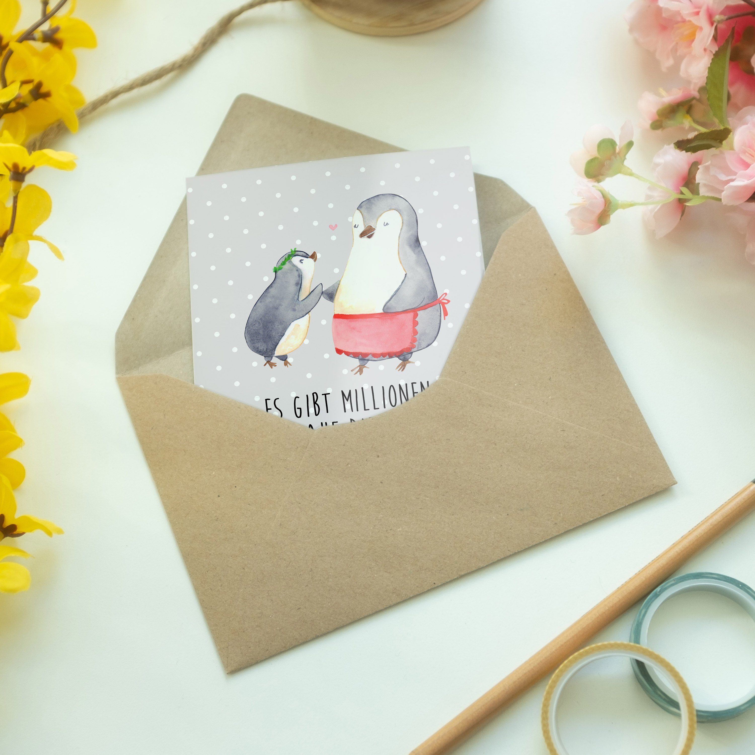 Grau Pastell Kind Pinguin Mrs. Mr. Panda Geschenk, & - - mit Schwest Grußkarte Glückwunschkarte,