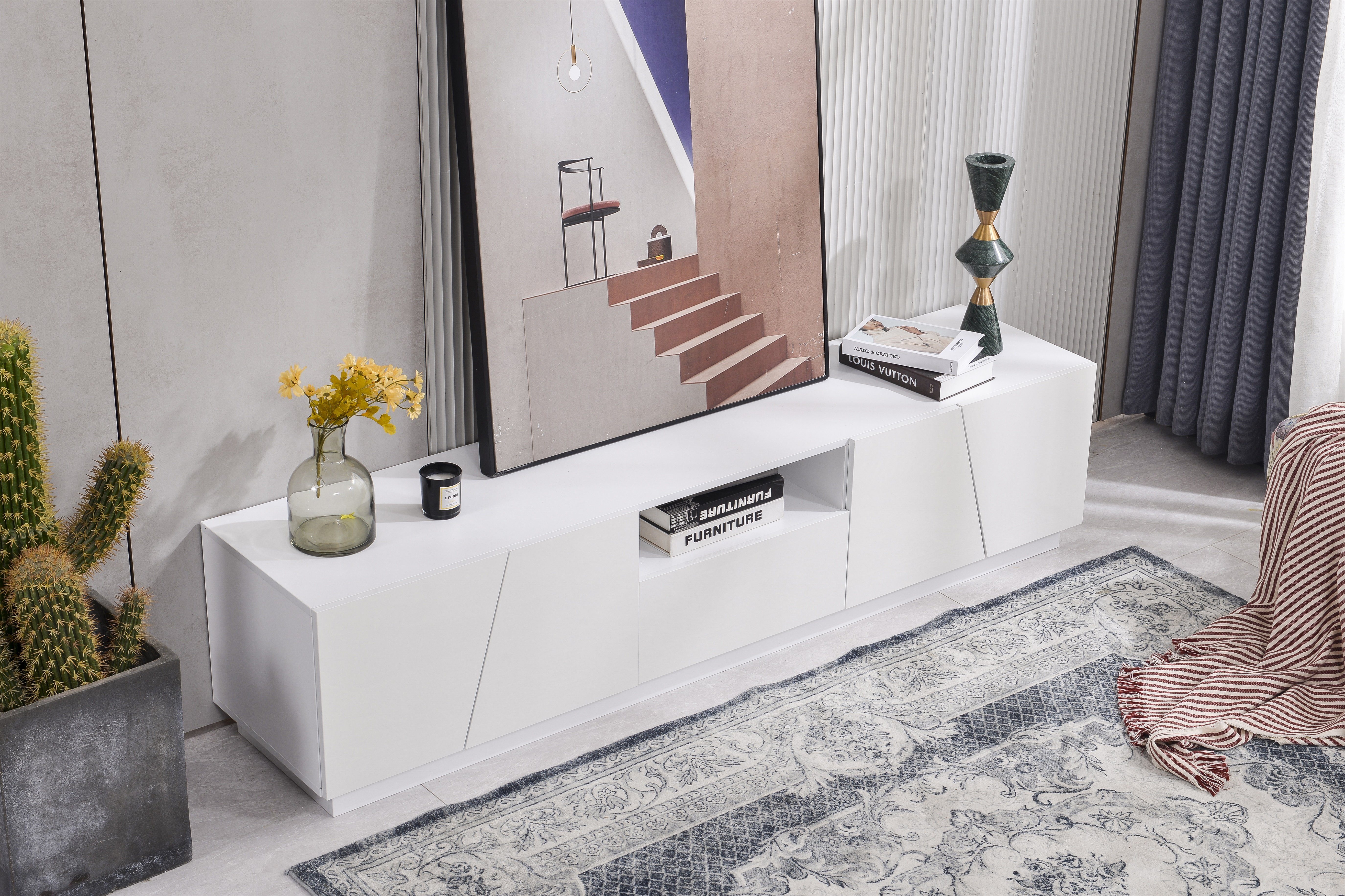 Merax Lowboard mit 1 Schublade, 4 Klappen und 1 offenen Fach, TV Lowboard, günstig online kaufen