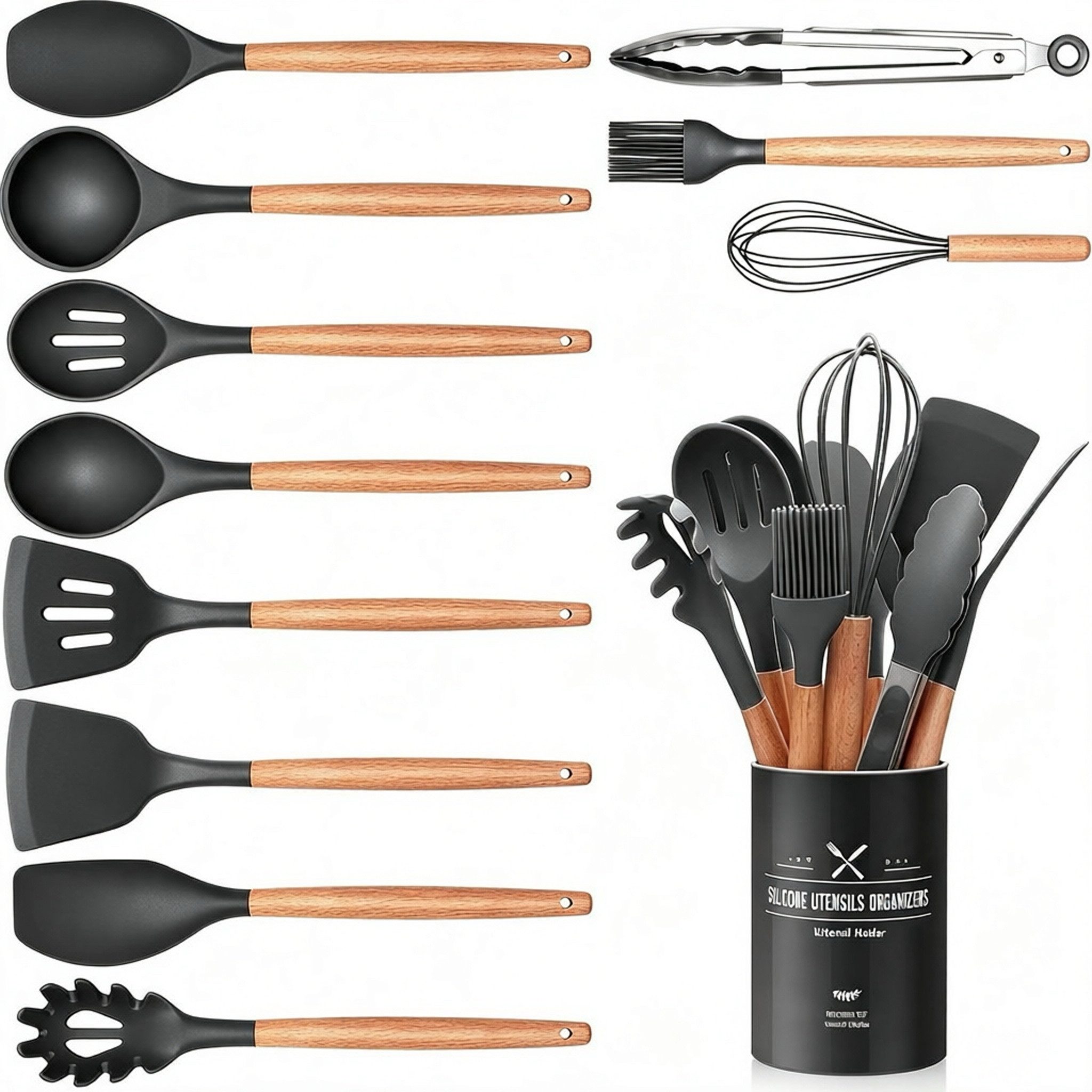 Fyrove Kochbesteck-Set 12‑tlg. Silikon‑Kochbesteck‑Set, vielseitige Küchenutensilien, 12-teiliges,antihaftbeschichtetes Kochbesteck,Silikon