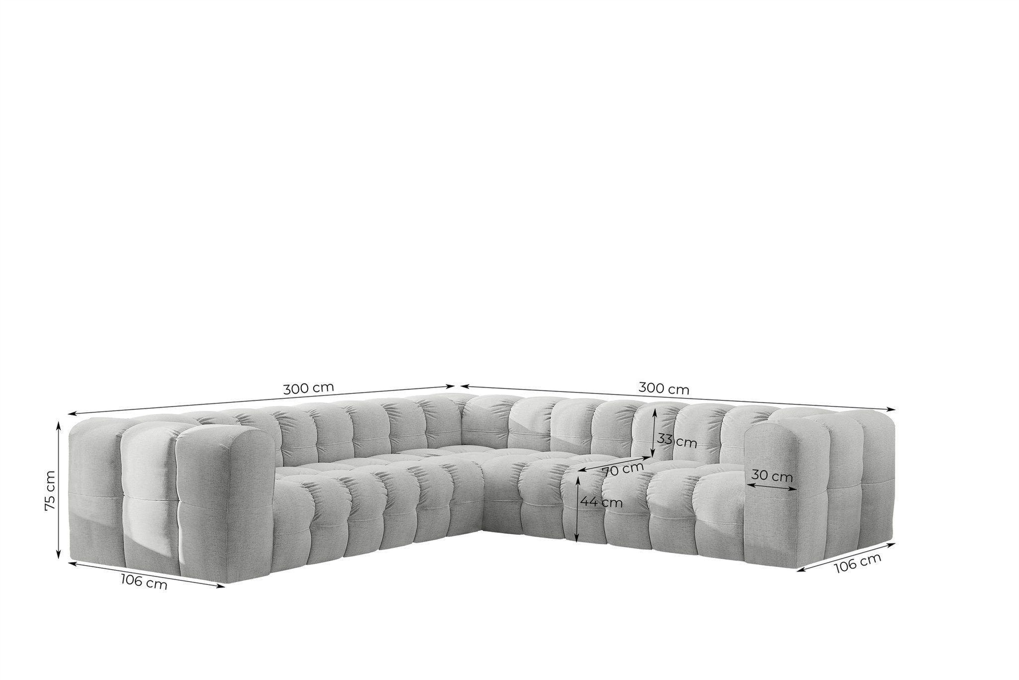 Fun Möbel Ecksofa Designersofa SOLVIE Universal (300cm), Stoff Moly oder Tiffani, Sofa-Rücken echt bezogen