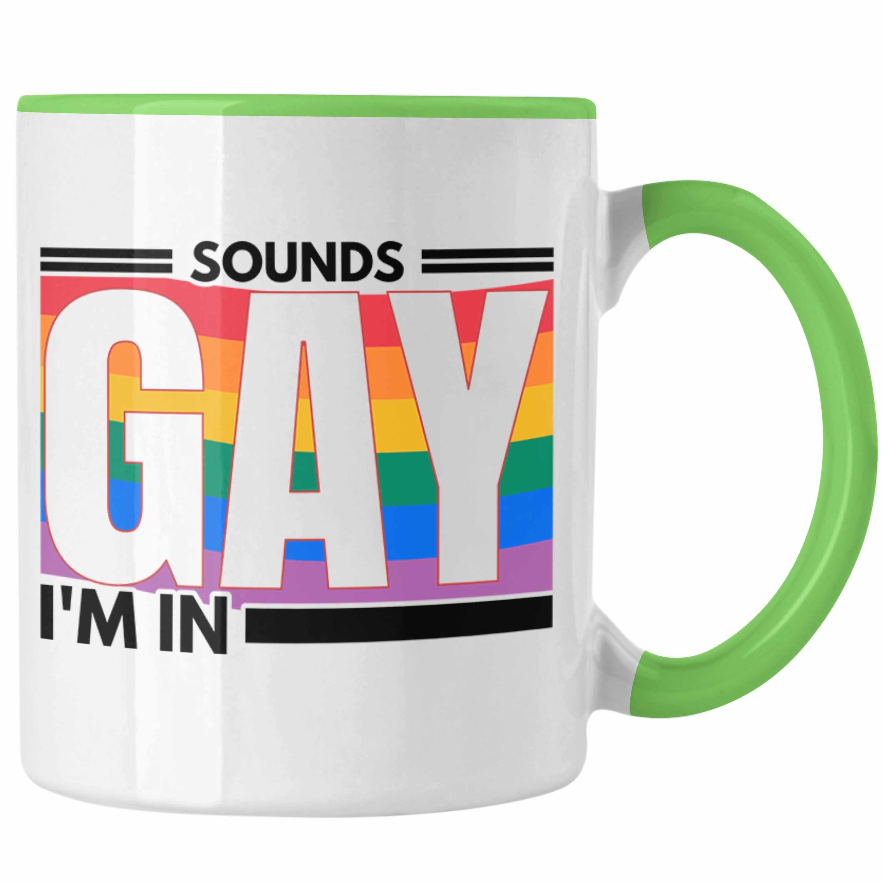 Trendation Tasse Trendation - LGBT Tasse Geschenk für Schwule Lesben Transgender Sounds Gay Im In Regenbogen Lustige Grafik Regenbogen Grün