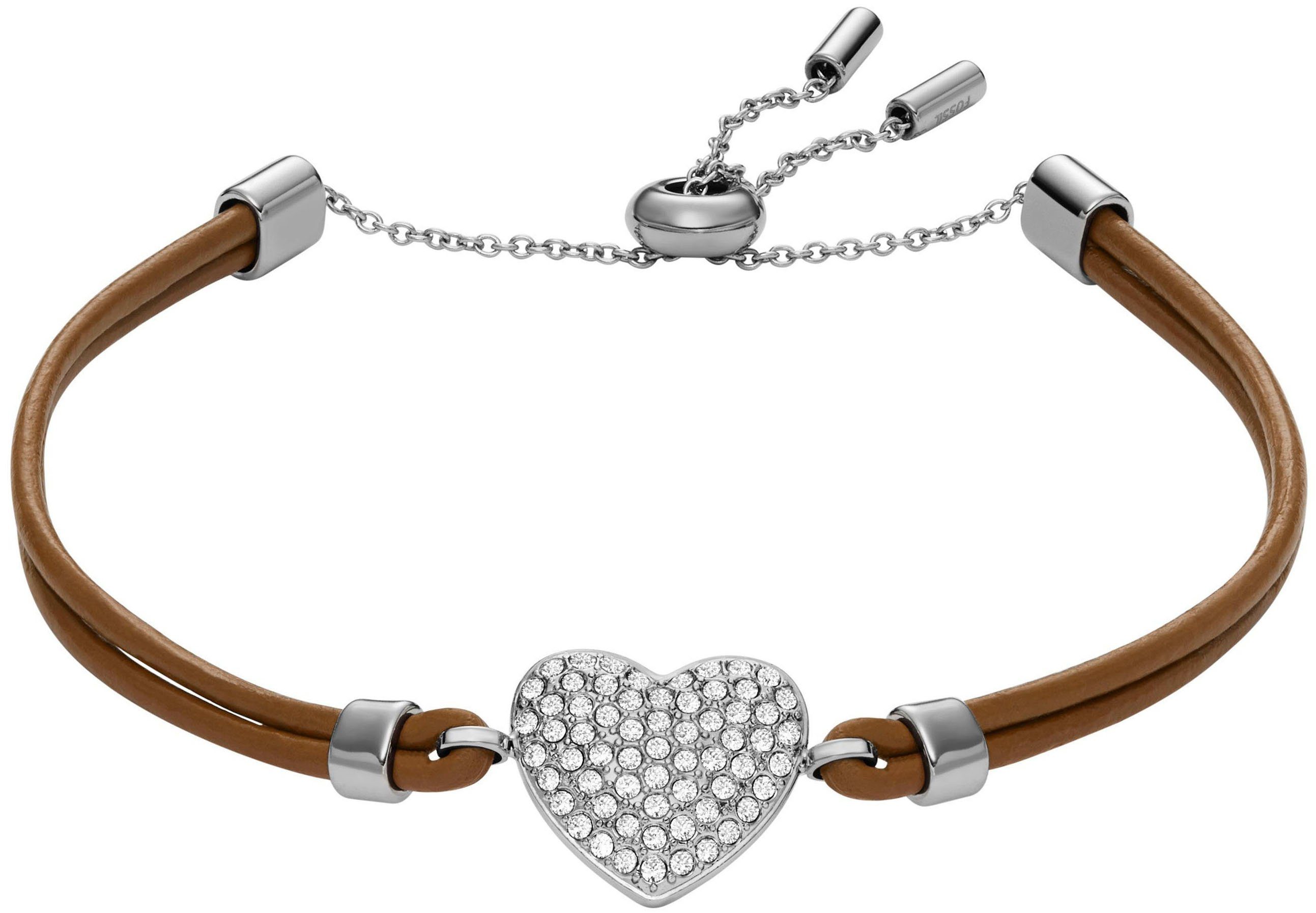 Fossil Armband Schmuck Geschenk Edelstahl Leder Armschmuck SADIE Herz