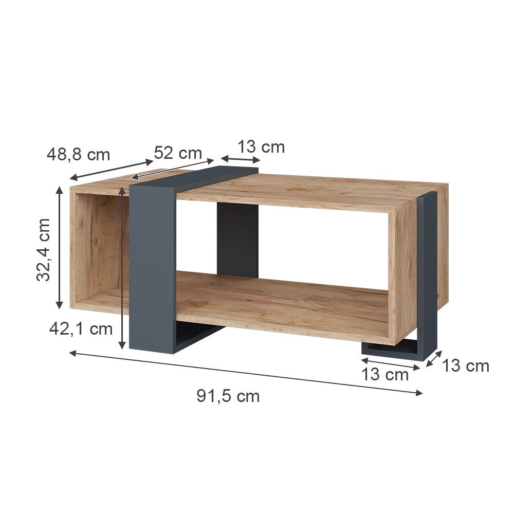 Vicco Couchtisch Aven, Anthrazit/Goldkraft Eiche, 91.5 günstig online kaufen