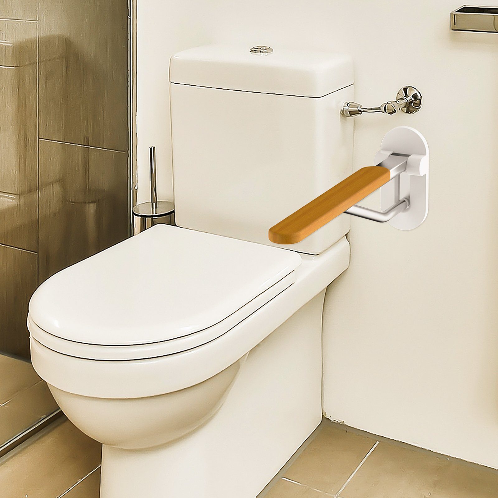 HEUFFE WC-Aufstehhilfe aufstehhilfe, zur wandmontage, für bewegungseingeschränkte Personen, belastbar bis 200 kg, glänzend, 90°-klappbar, aus Eiche, EUIPO-zertifiziert