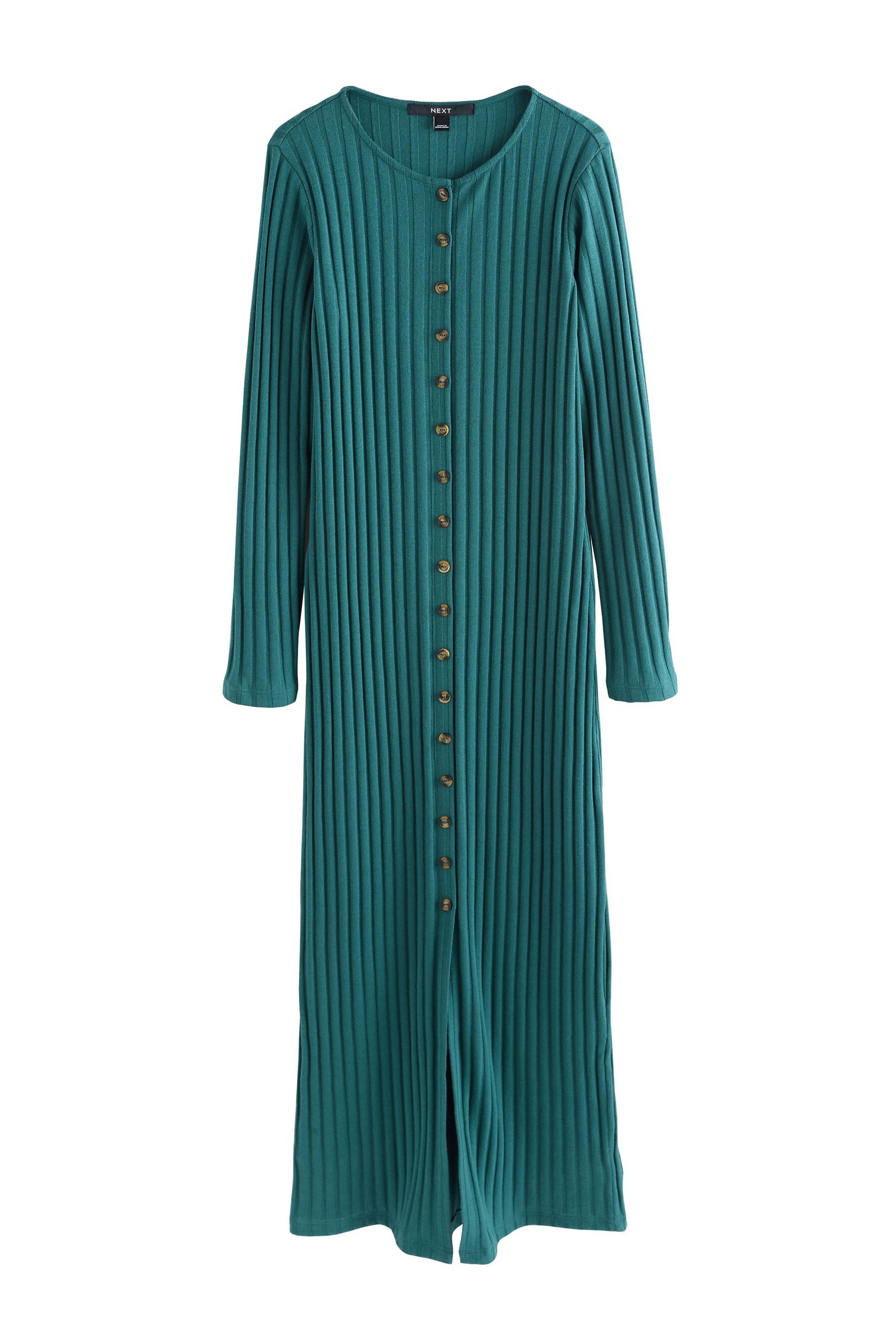 Next Midikleid Geknöpftes, geripptes Midikleid mit langen Ärmeln (1-tlg) günstig online kaufen