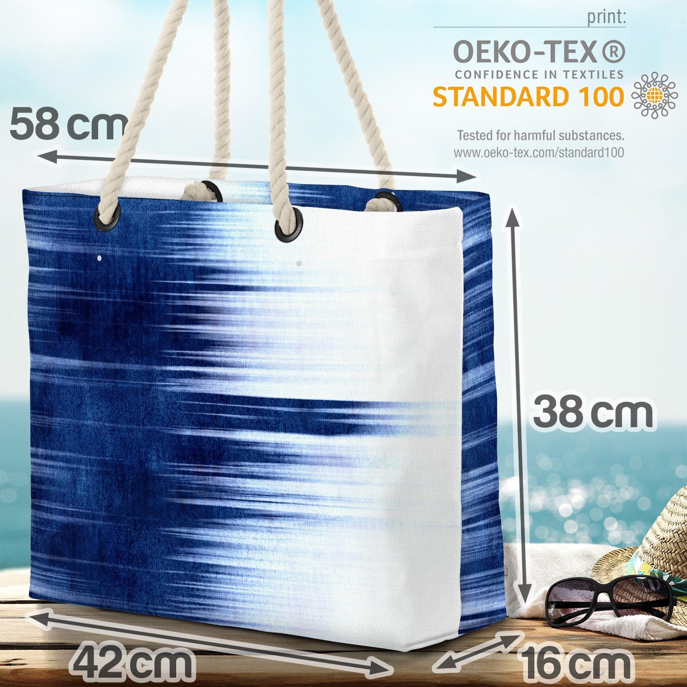 Strandtasche VOID Wasser Himmel Beach abstrakt Sturm Blau Weiss gemustert (1-tlg), Muster Meer Blauer Bag