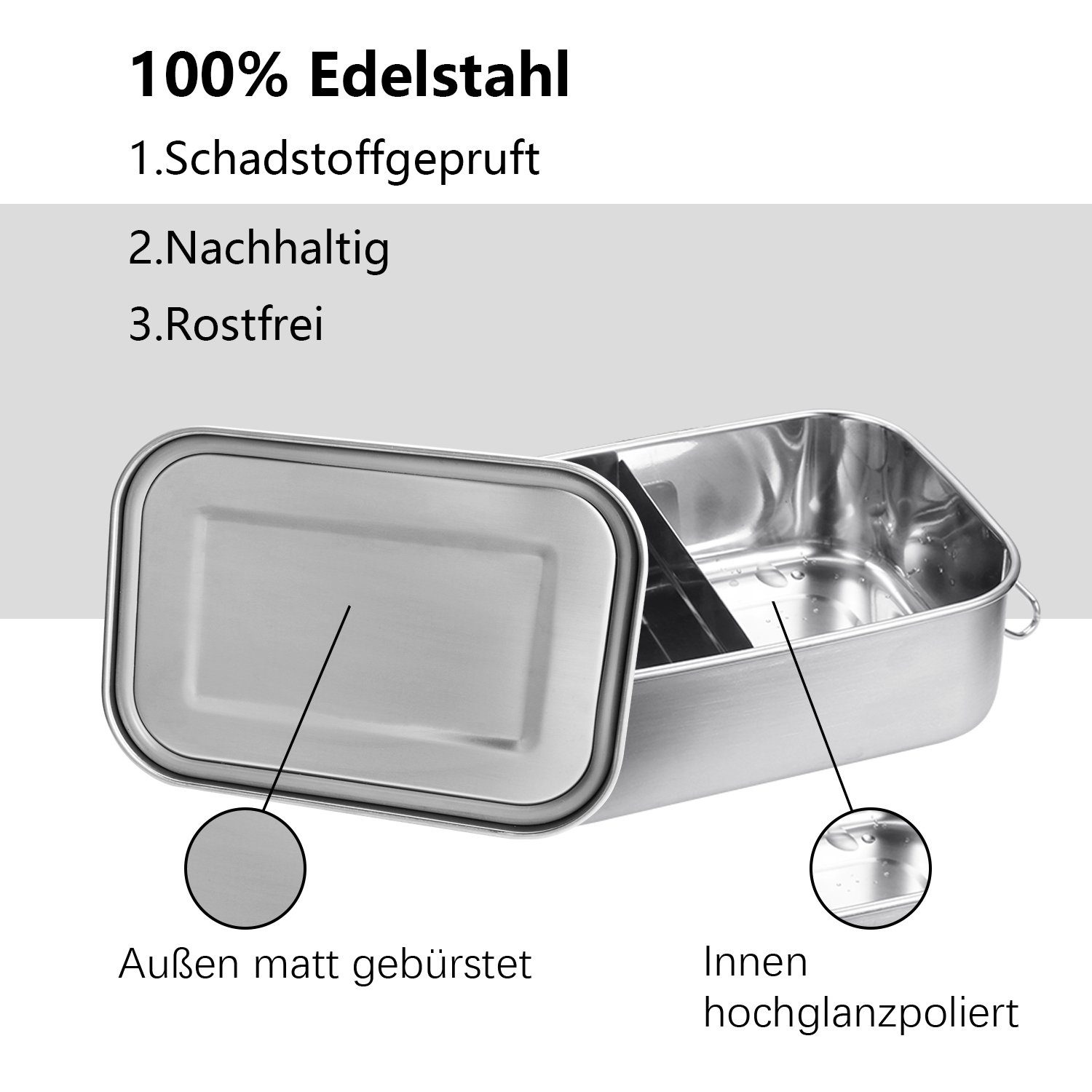 Edelstahl 800-1400ml Thermo Dicht Silber Lunchbox Lunchbox Edelstahl Büro 1400ml Lospitch Brotdose