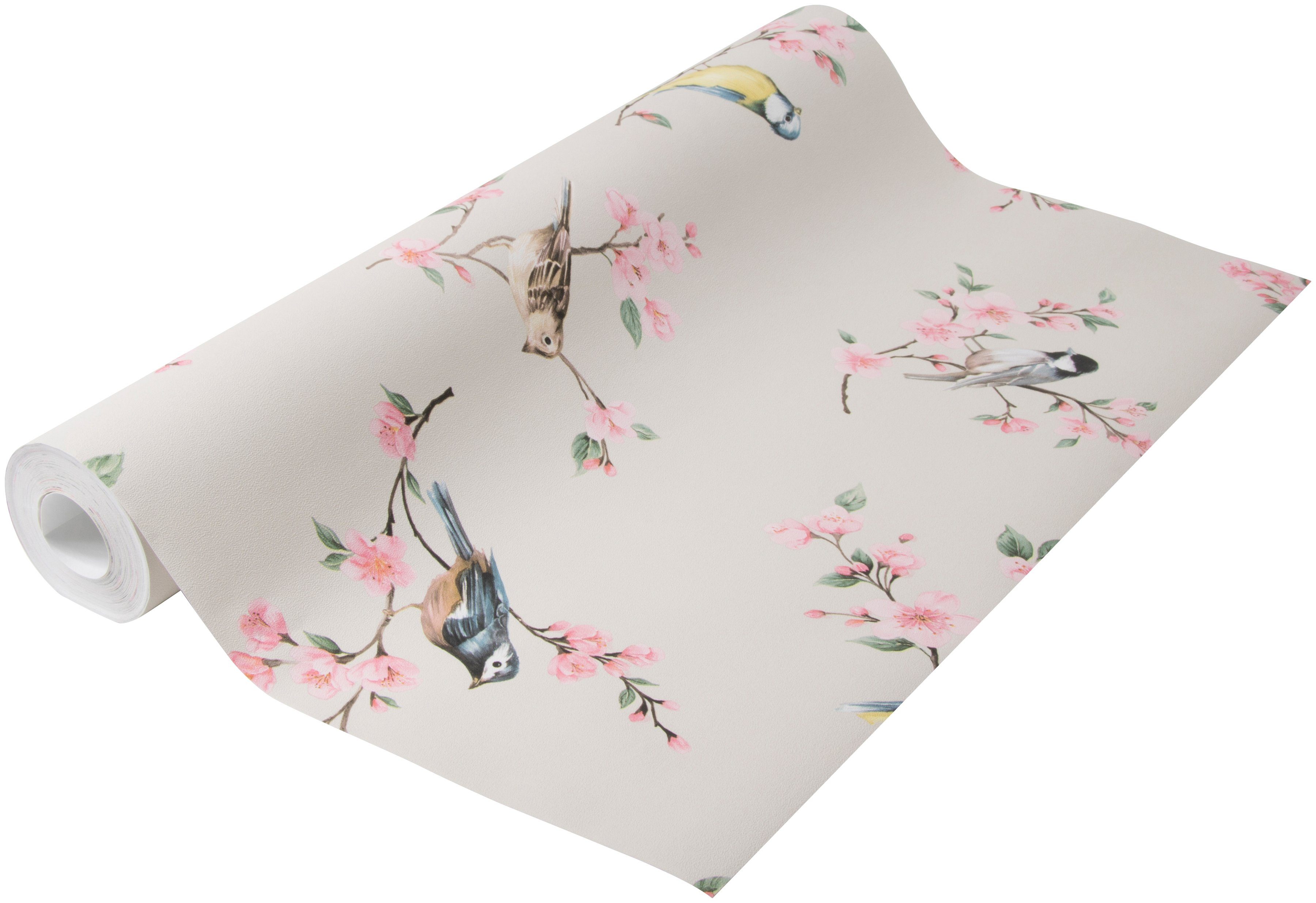 Art for the home Vliestapete Vogel auf Zweig, geprägt, FSC® zertifiziert, mit lebhaftem Druck, 10 Meter Länge