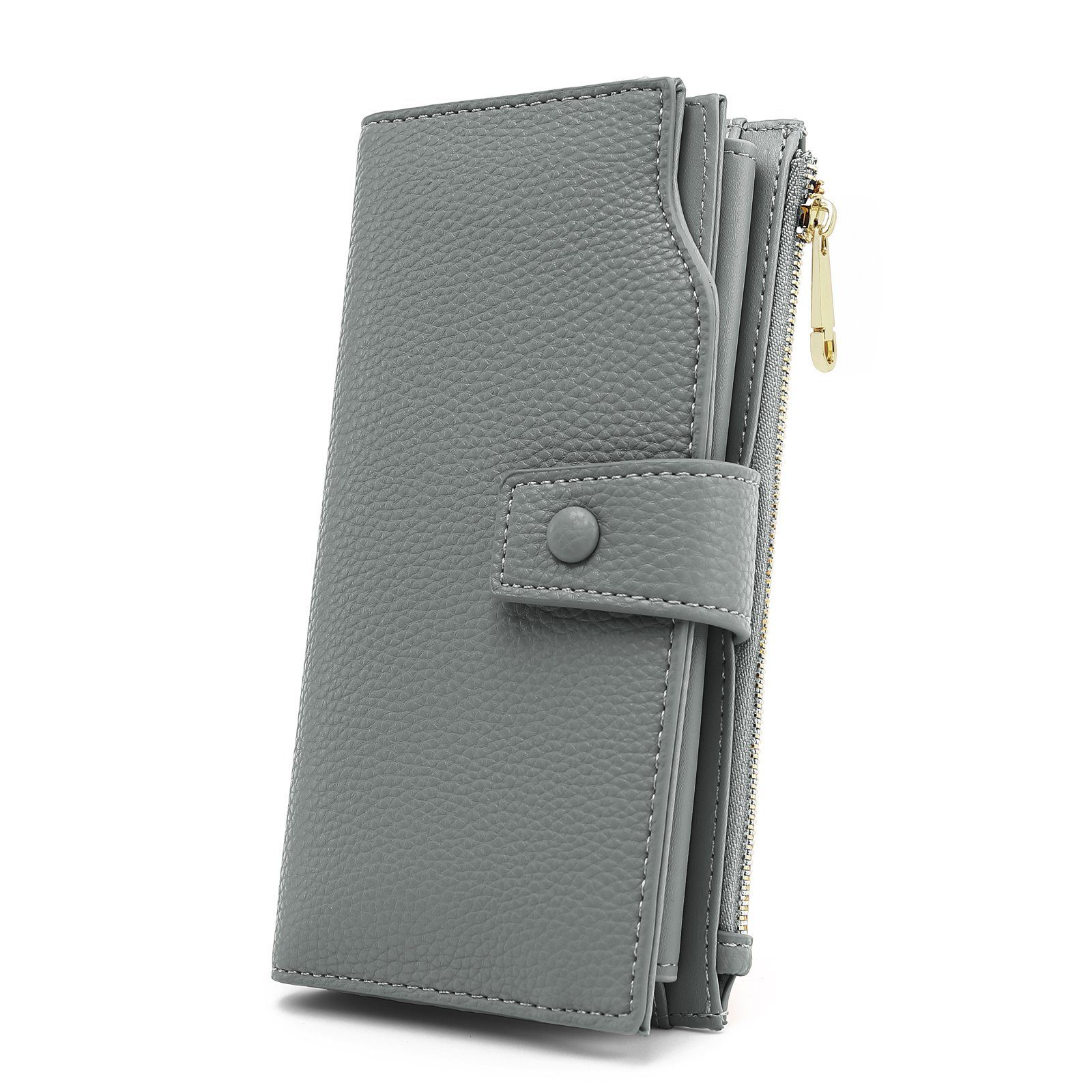 TAN.TOMI Brieftasche Portemonnaie Damen, Geldbörse für Frauen mit Lanyard (Brieftasche), Geldbörse aus hochwertigem Kunstleder Dunkelgrau