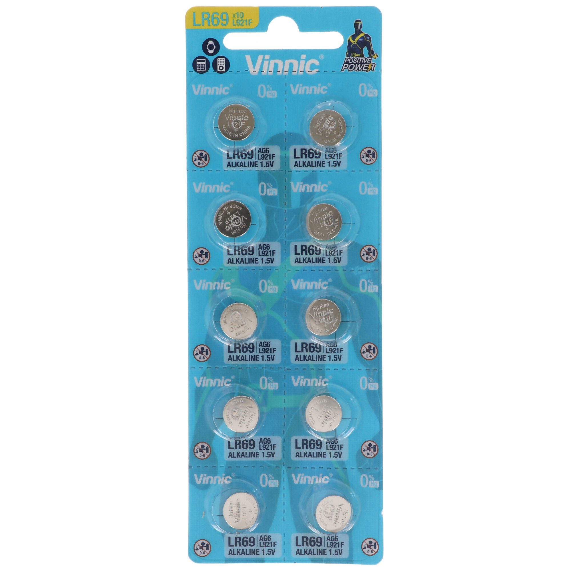 VINNIC 10er Pack Knopfzelle AG6, LR921, LR69, V371, SR69, L912 F, L912F Batterie