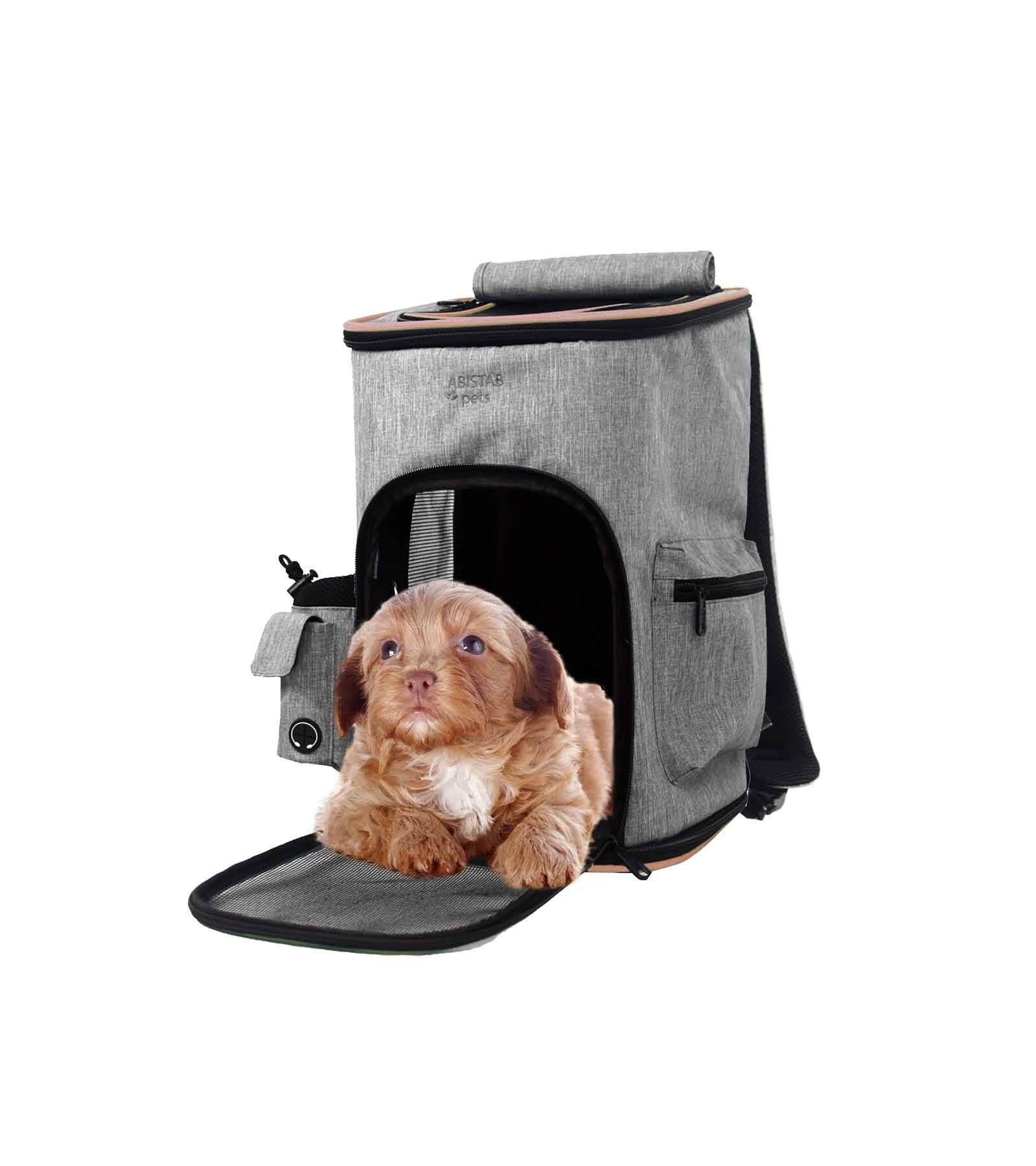 Abistab Pets Tiertransporttasche Rucksack für Katze und Kleine Hunde, ‎28 x 33 x 44 cm bis 5,00 kg, hoher Tragekomfort Kurzleine verstellbare Gurte Haustiertragetasche