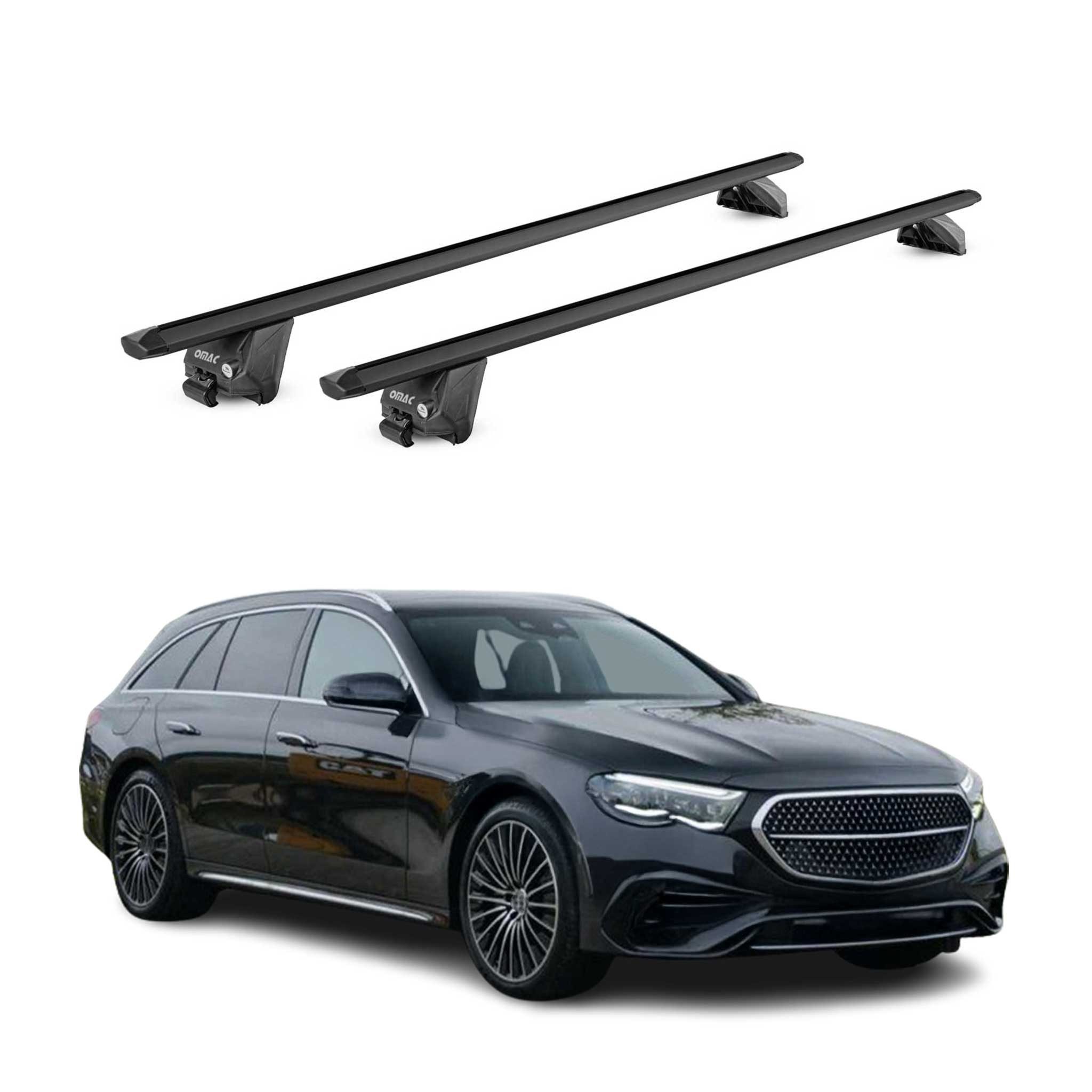 OMAC Dachträger Gepäckträger für Mercedes E Klasse SW S213 2017-2023 Alu Schwarz ABE (2-St), Wasserbeständig,Abnehmbar,Multifunktional,Leichtgewichtig