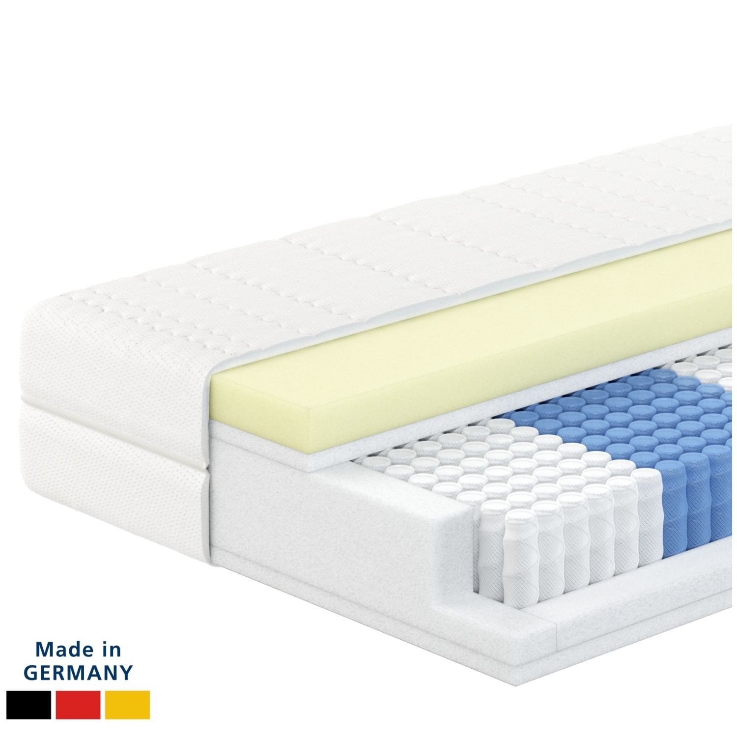 Taschenfederkernmatratze 1000 Federn, 7-Zonen Federkernmatratze mit Memory Foam, Visco-Matratze, AM Qualitätsmatratzen, 24 cm hoch, 80x200 cm
