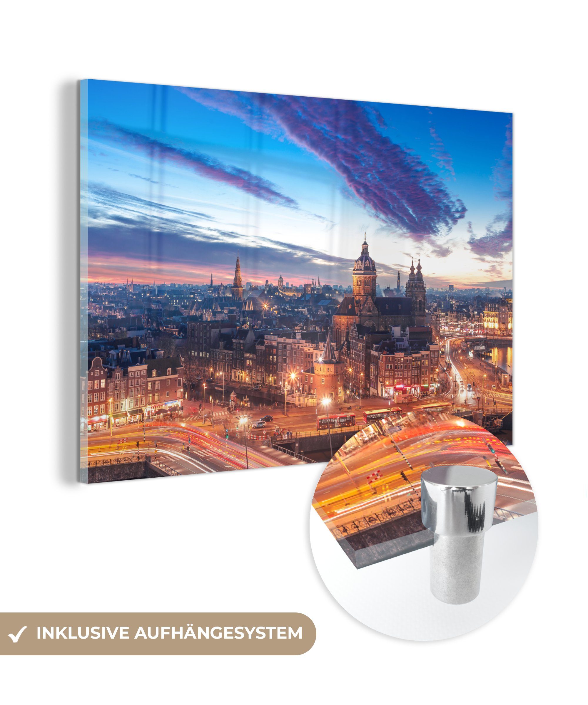 MuchoWow Acrylglasbild Amsterdam Skyline - Nacht, (1 St), Acrylglasbilder Wohnzimmer & Schlafzimmer