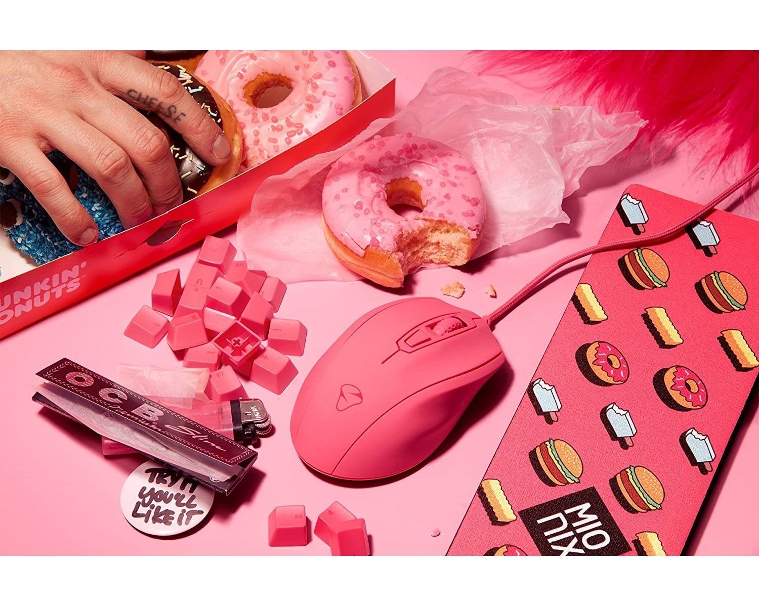 MIONIX Gaming + Artists Maus Castor Frosting Pink Optisch Mäuse (Daumenknopf, LED-Leuchteffekte, ergonomisches Design)