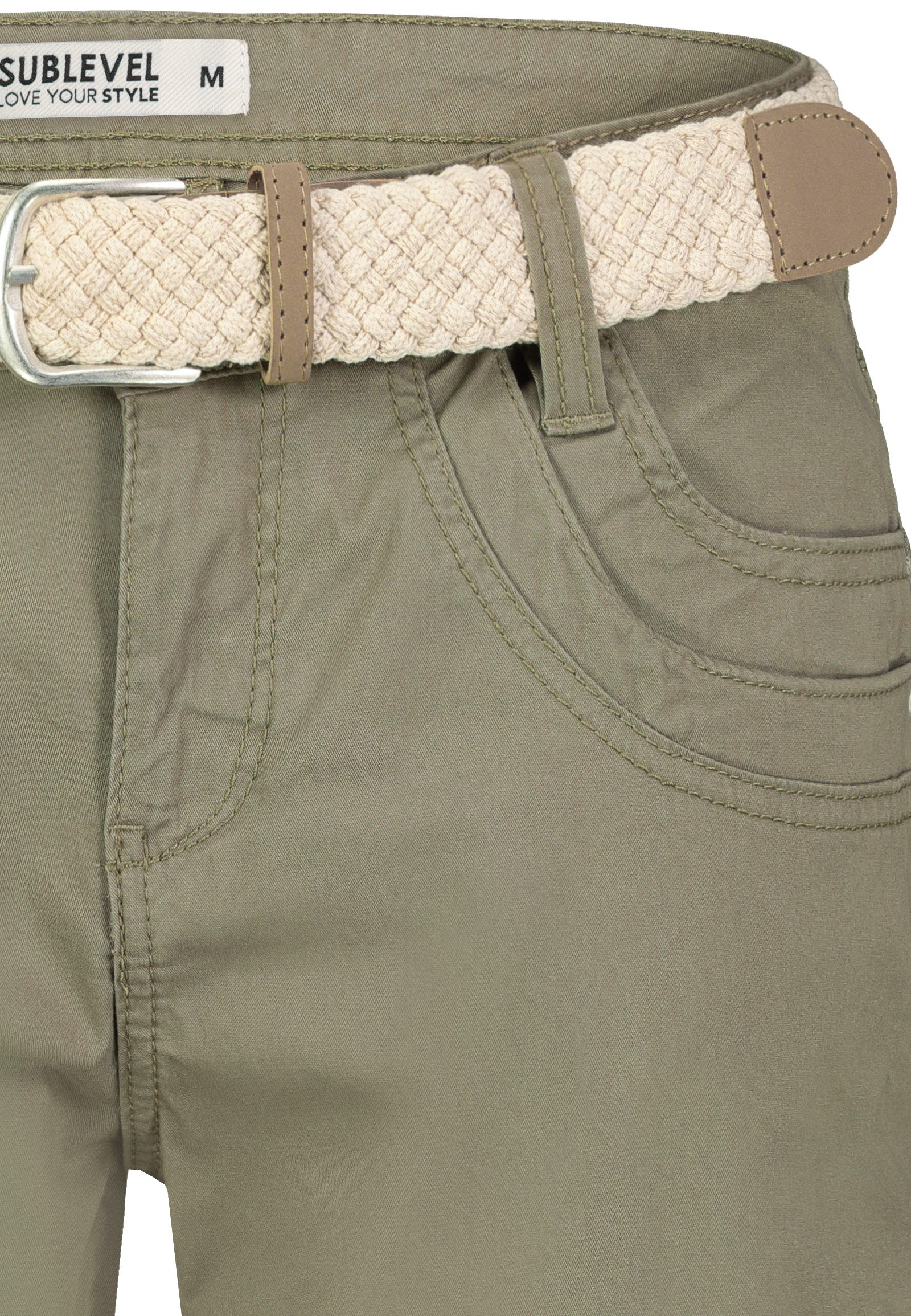 SUBLEVEL Caprihose Damen 3/4-Hose mit Flechtgürtel Baumwoll-Stretch-Hose, Eingrifftaschen