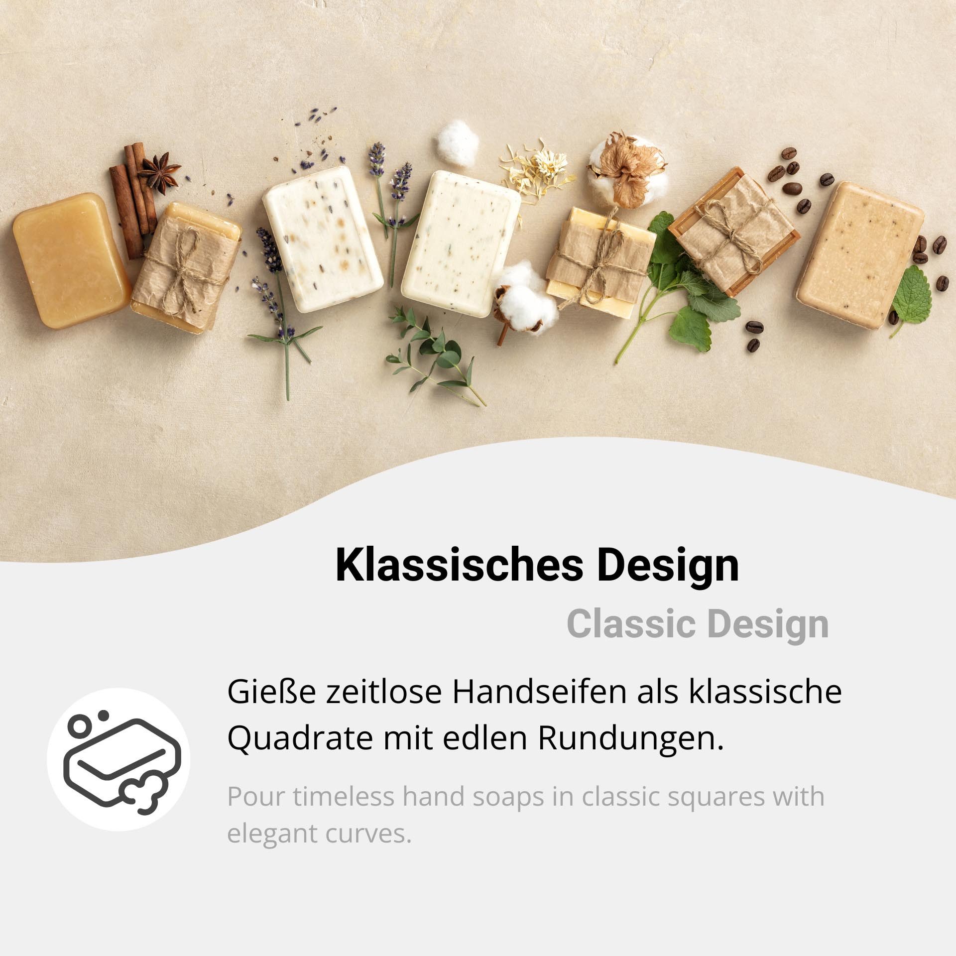 DistrEbution Silikonform Klassische Form für Seifenstücke, für Gästeseifen & Handseifen, flexibel, Spülmaschinenfest