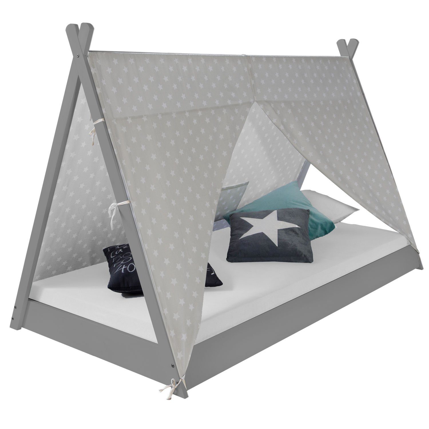 Homestyle4u Kinderbett »TIPI Hausbett 90x200 weiß grau Holzbett Bettkasten«  online kaufen | OTTO