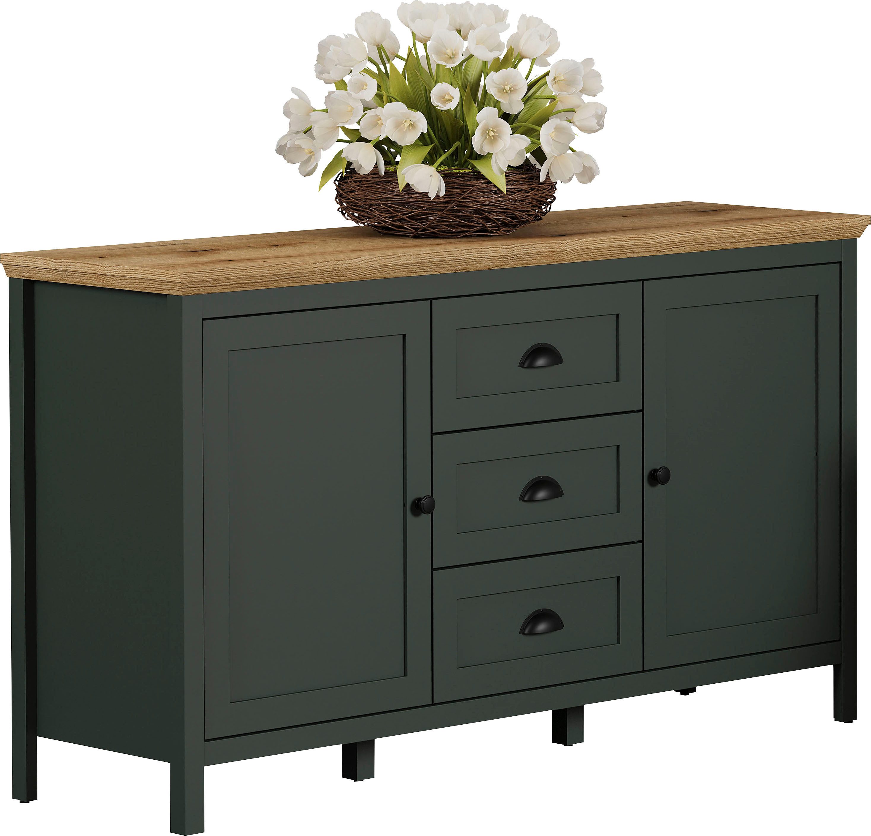 Home affaire Sideboard Vienna (1 St), Kommode im Landhausstil mit 3 Vollauszug-Schubladen und 4 Fächer