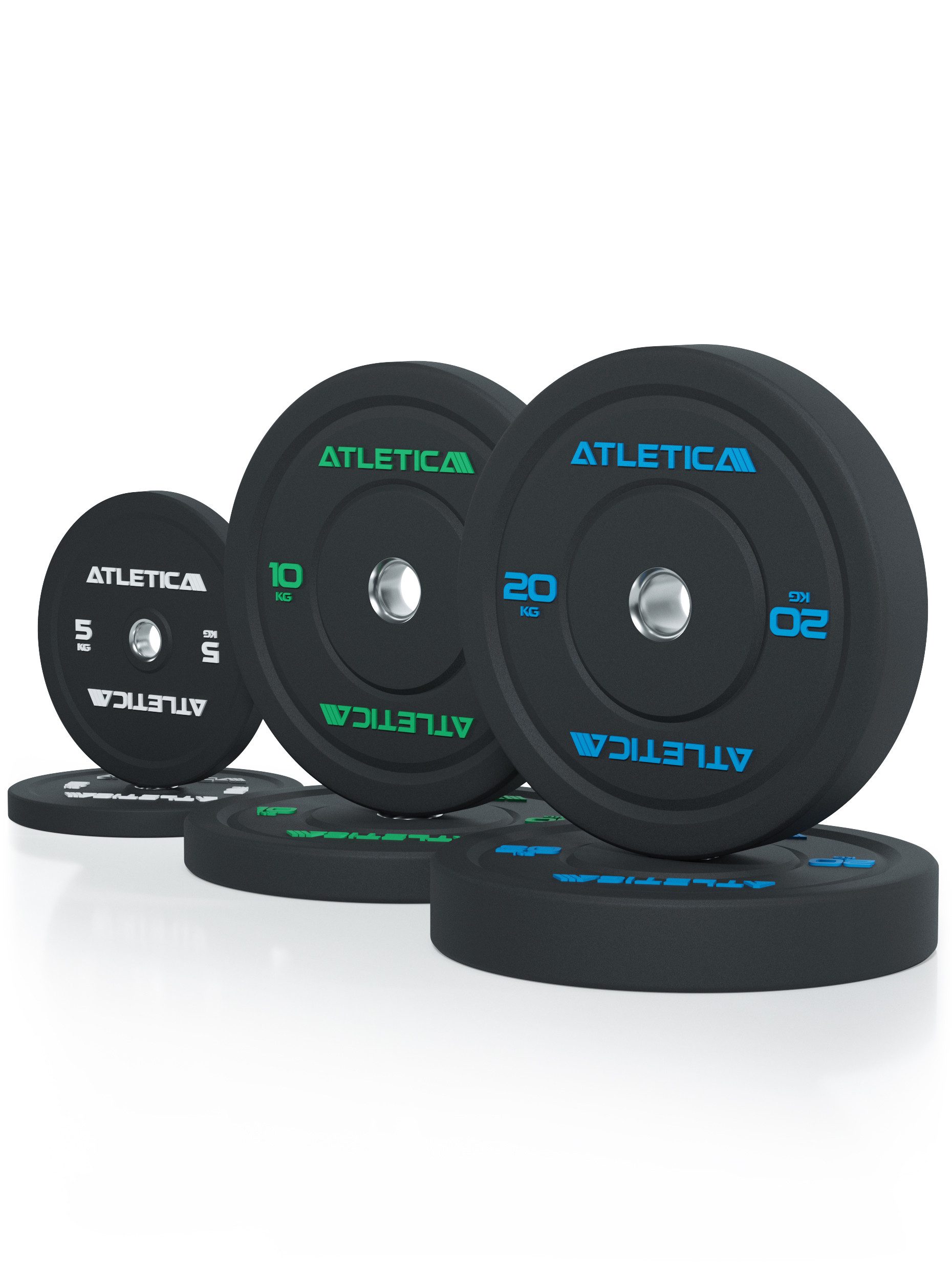 ATLETICA Hantelscheiben High Temp Bumper Plates, SET, Hochwertiger Gummi, 70 kg