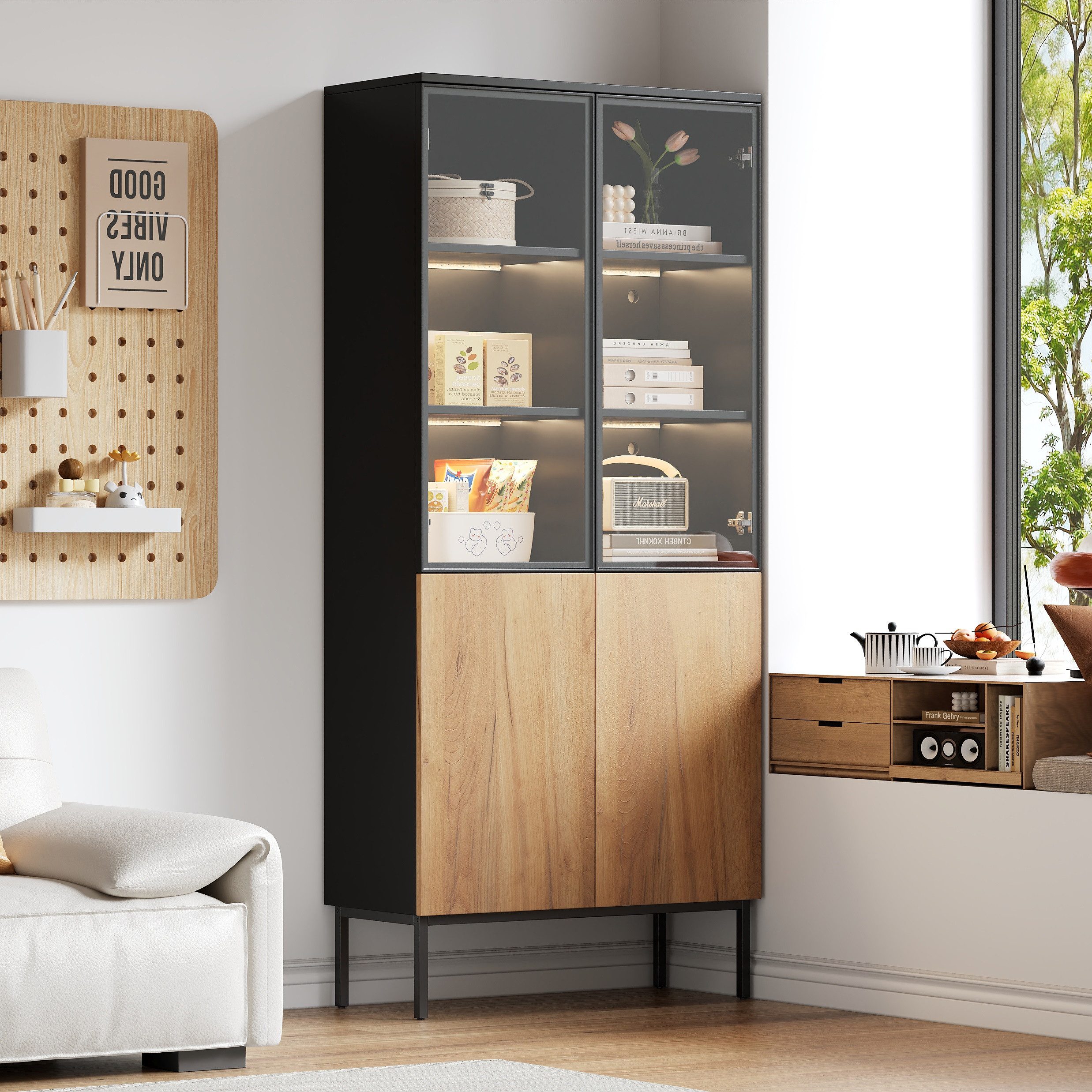 OKWISH Vitrine mit Glastüren (Hochschrank, Standvitrine, Highboard, 1-St., günstig online kaufen