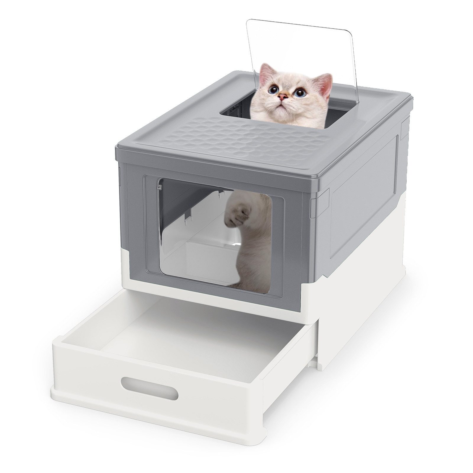 COSTWAY Katzentoilette, Katzenklo faltbar, mit Deckel, für Kleine bis Mittelgroße Katzen