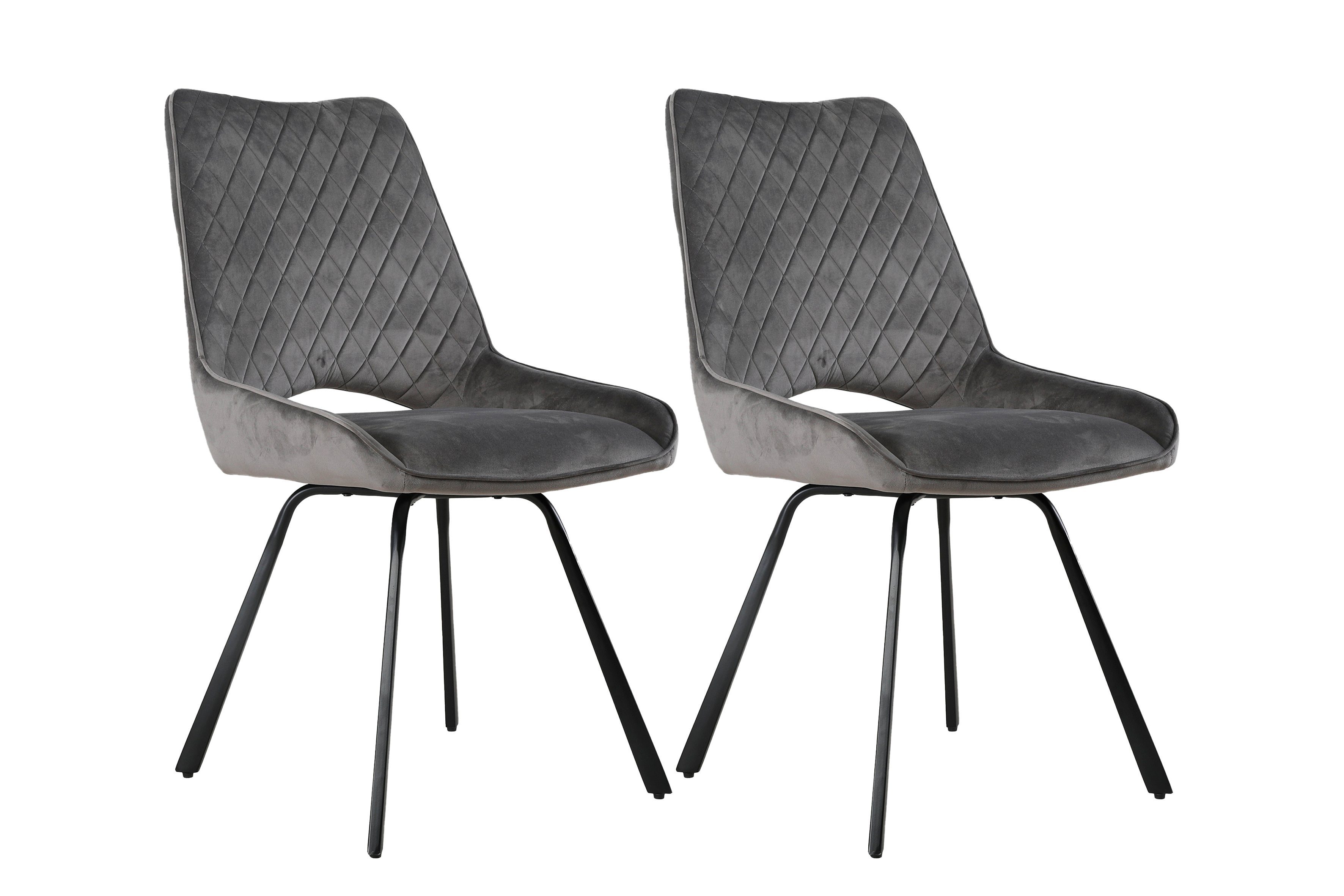 Samtbezug schwarz BONNY in oder in grau (2er-Set), Stuhl byLIVING schwarz, Gestell