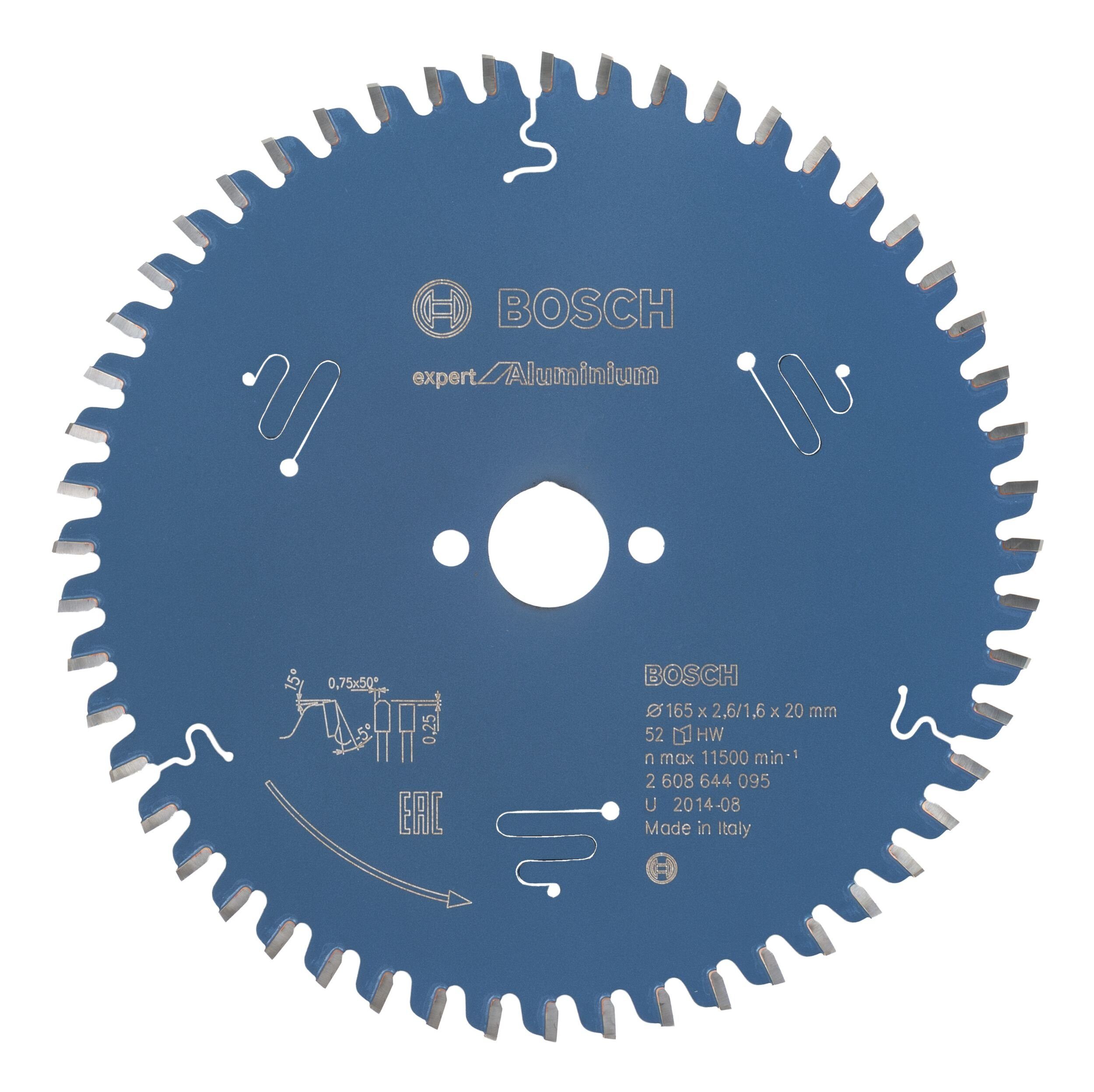 BOSCH Kreissägeblatt Expert, For Aluminium, 165 x 20 x 2,6 mm, 52 Zähne