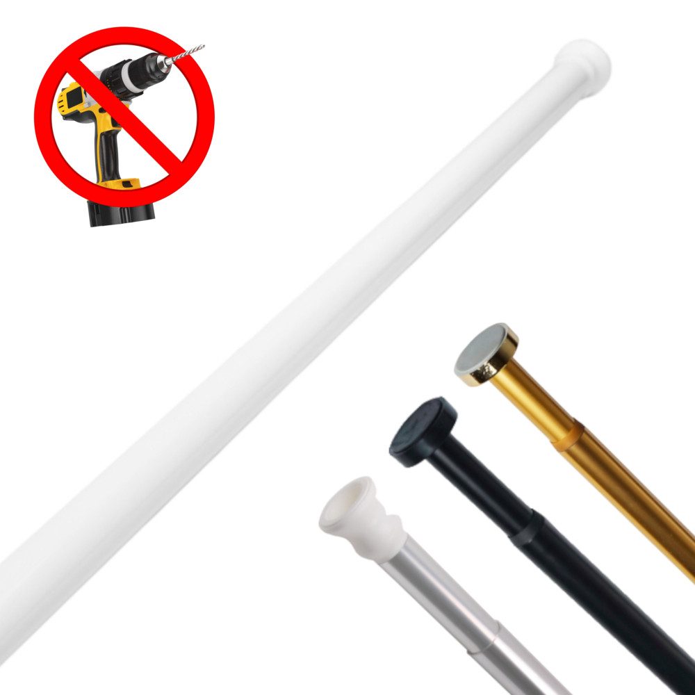 Sanilo Duschvorhangstange 90 - 160 cm oder 120 - 220 cm in schwarz, gold, weiß, chrom, Ø 28 mm, ausziehbar, Klemmstange, geklemmt, Aluminium, einfache Montage ohne Bohren, für Duschvorhang, bis zu 10 Kg belastbar