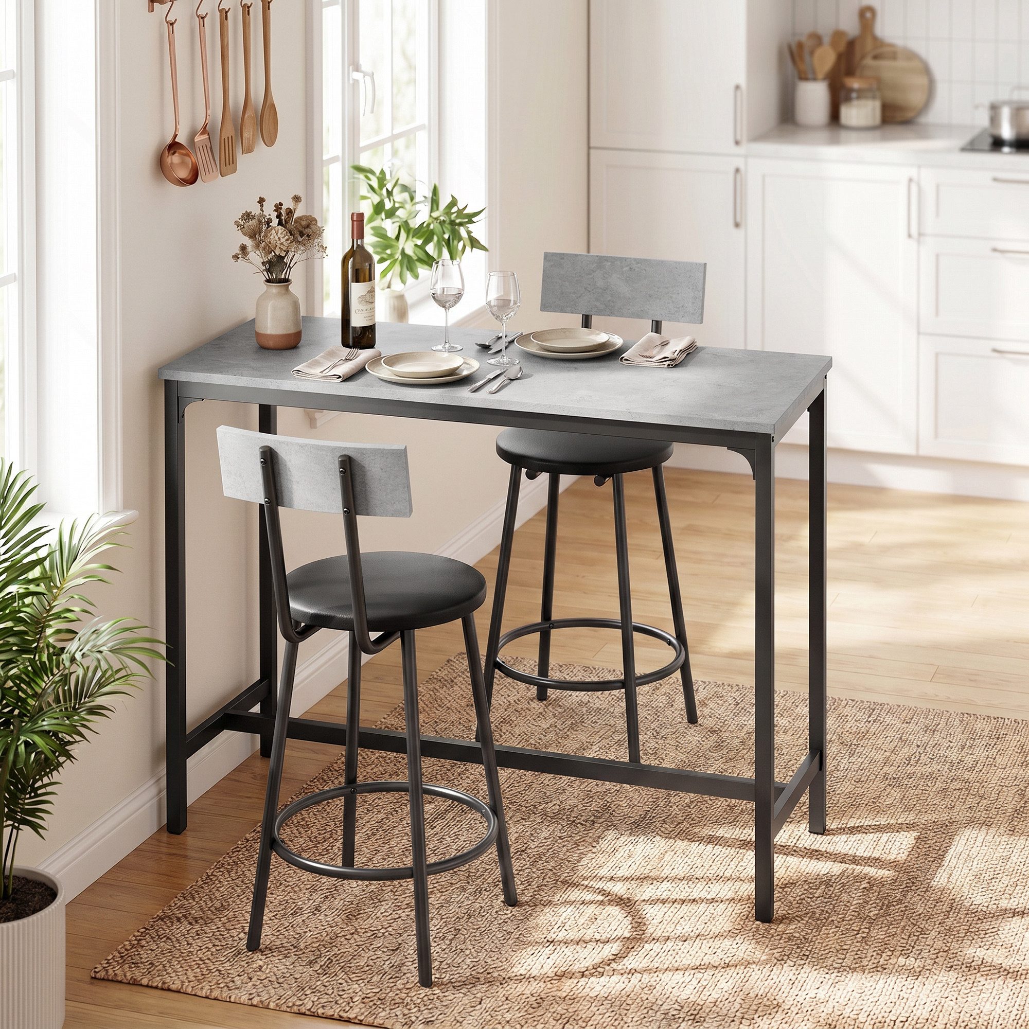 HOMCOM Bargruppe Platzsparendes Bartisch-Set, (Set, 1 Tisch, 2 Barhocker), platzsparend, mit Fußstützen