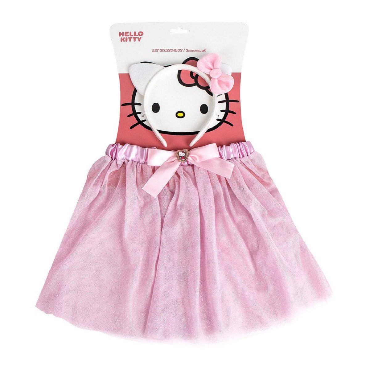Hello Kitty Kunsthaar-Extension Tutu mit Kopfschmuck 2 Tlg.- Kostüm zubehör für Kinder