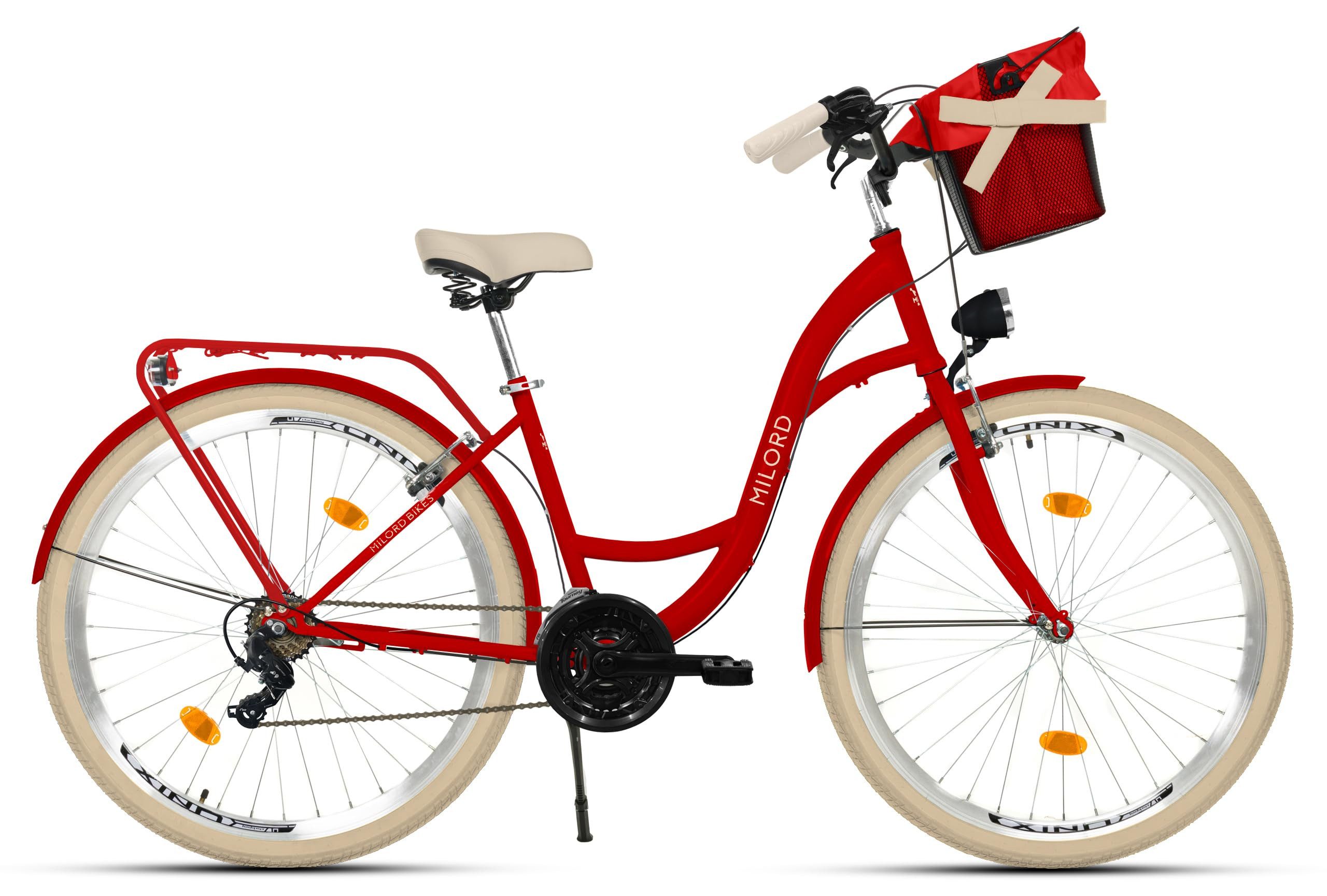 Milord Cityrad Damenfahrrad Citybike Mit Metallkorb Fahrrad, 26/28 Zoll, 21-Gang, 21 Gang, (Fahrradständer, Gepäckträger, Klingel, Korb, Kotflügel)