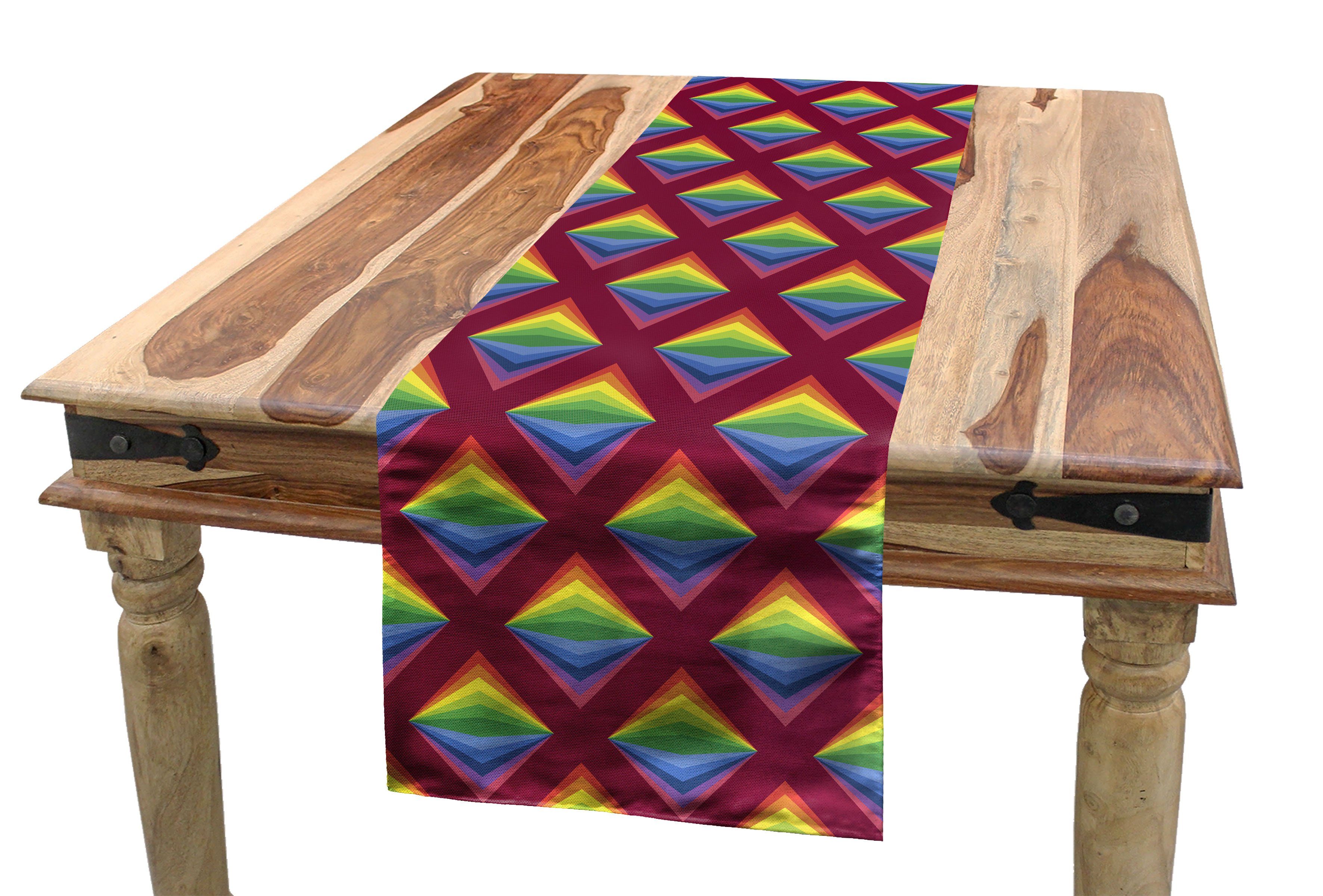 geometrische Rhombus Tischläufer, Dekorativer Abakuhaus Regenbogen Energetische Rechteckiger Küche Tischläufer Esszimmer