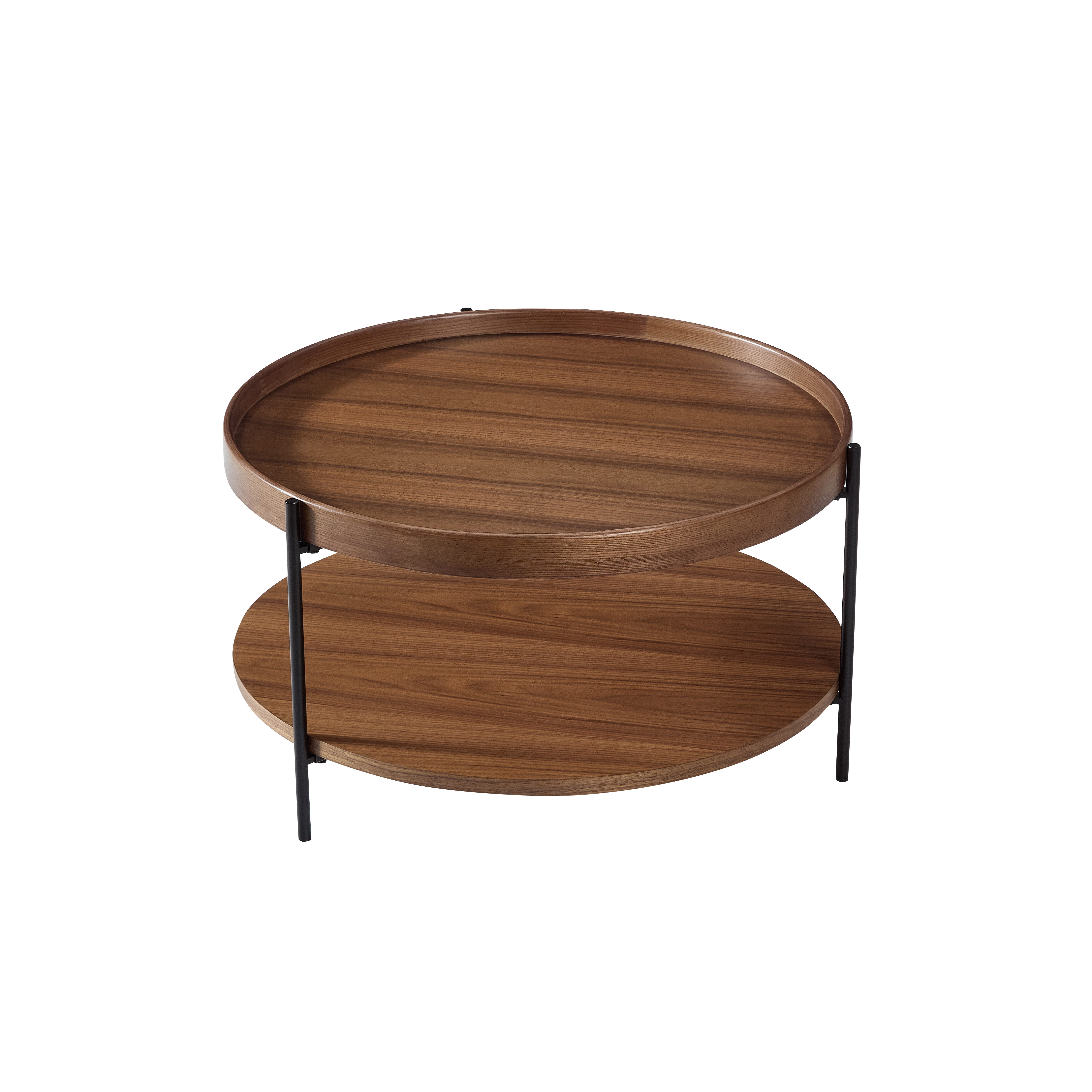 WILLIAMSPACE Couchtisch Meta Runder Couchtisch 2 Ebenen, MDF Echtholzfurnier & Echtholzrand