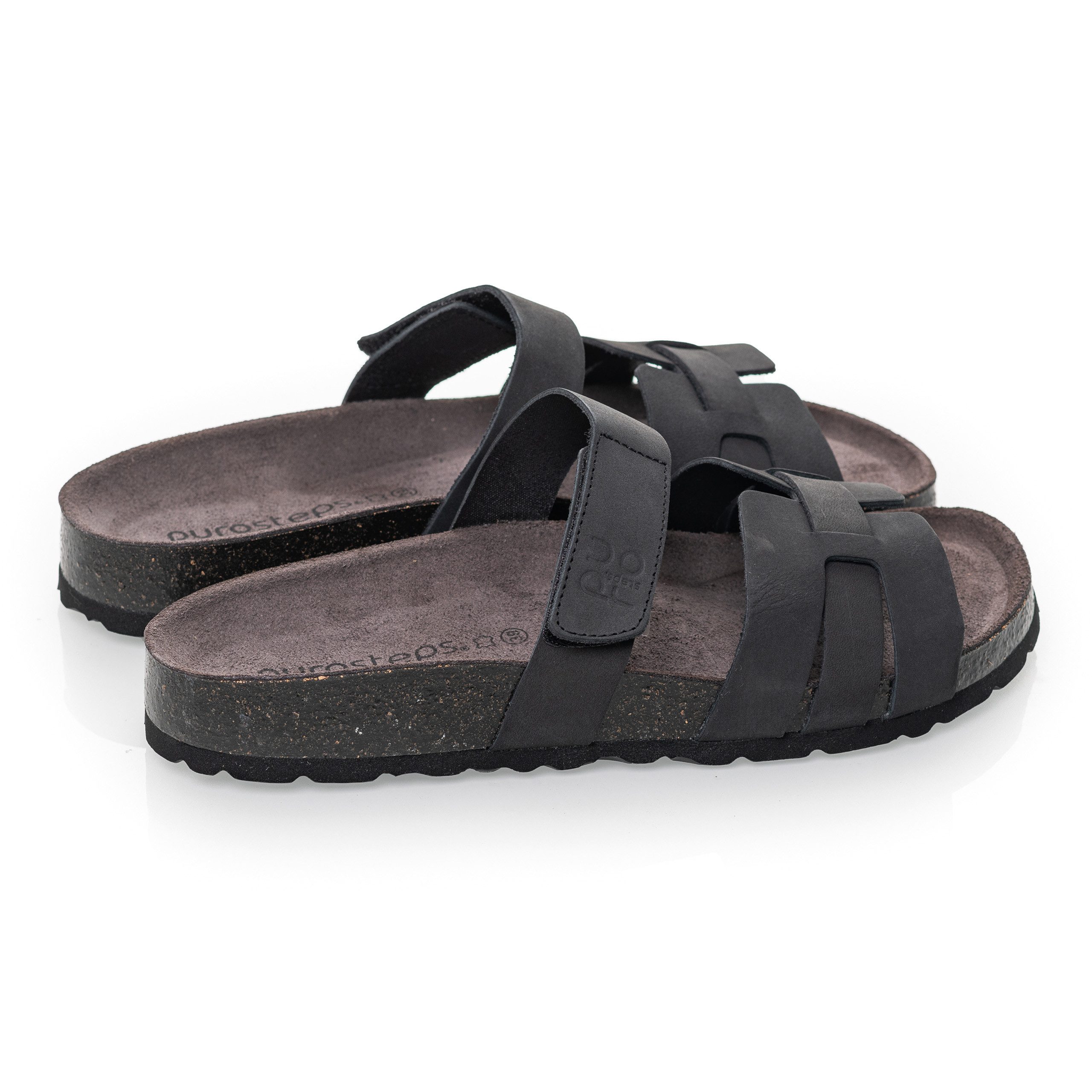 purosteps Huelva-Eco 19895-schwarz Sandale Echtes Leder, Natur Materialien, Komfortables Fußbett, Made in Spain