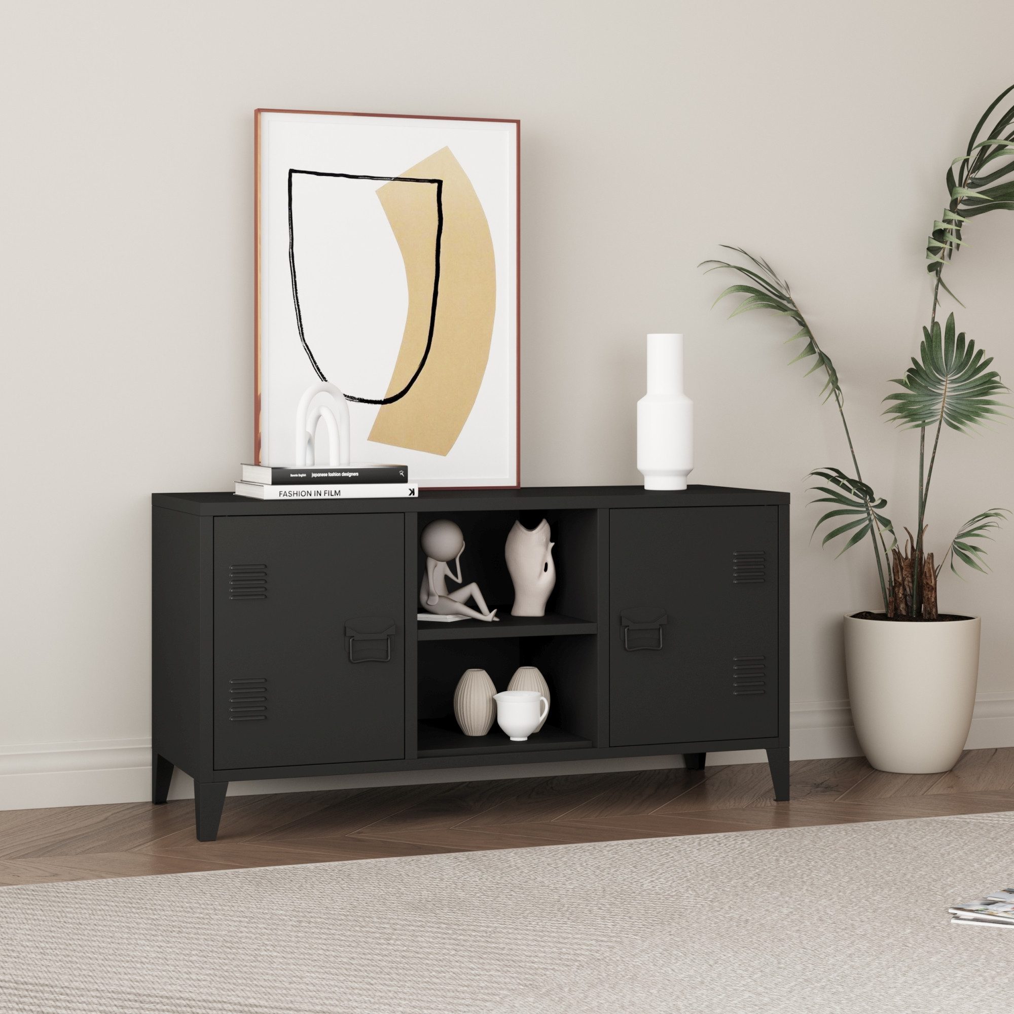 en.casa Sideboard, »Kotka« mit 2 Türen Metall 113 x 40 x 58 cm Schwarz günstig online kaufen